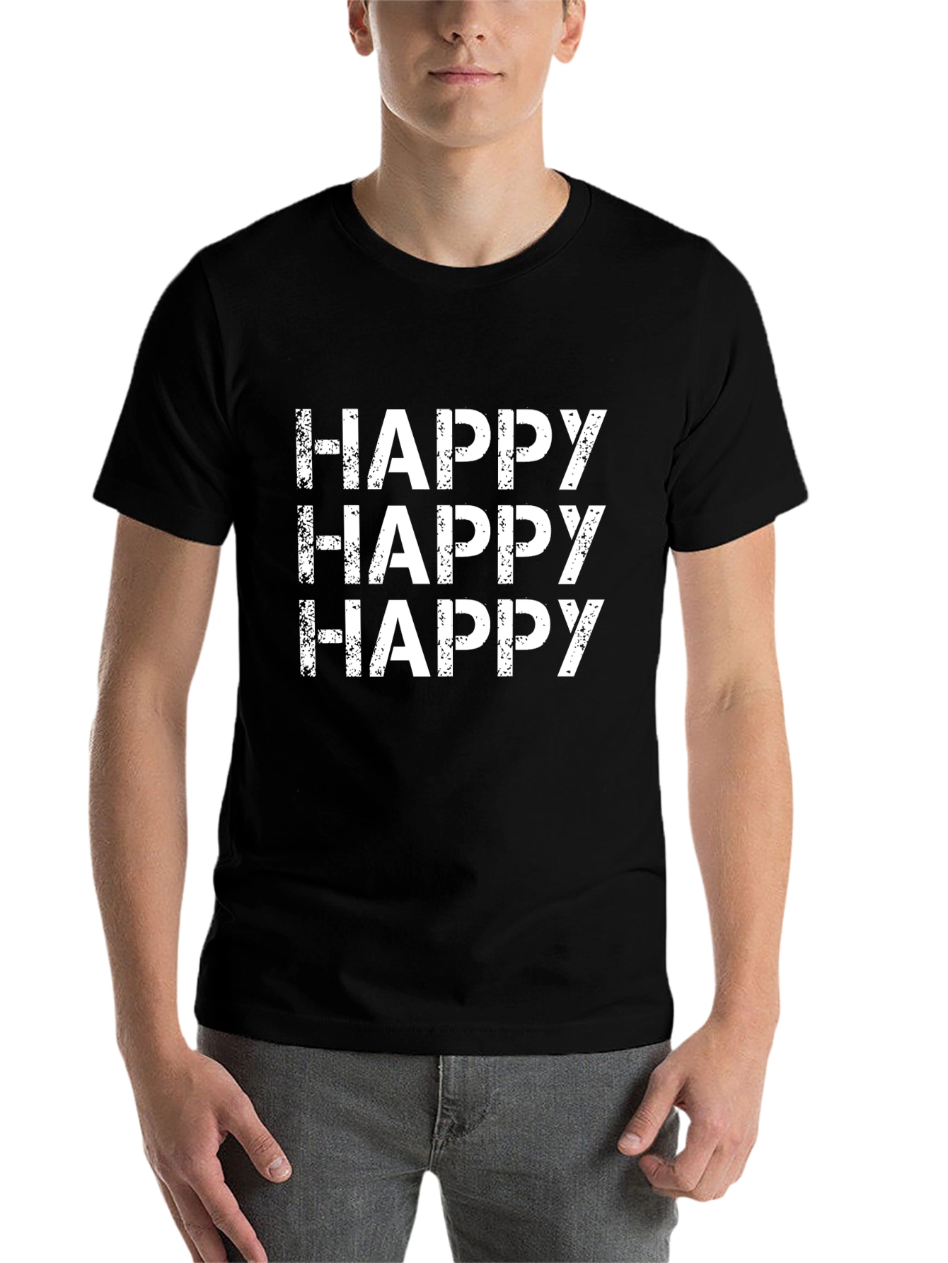 Happy Graphic Print Black Tee