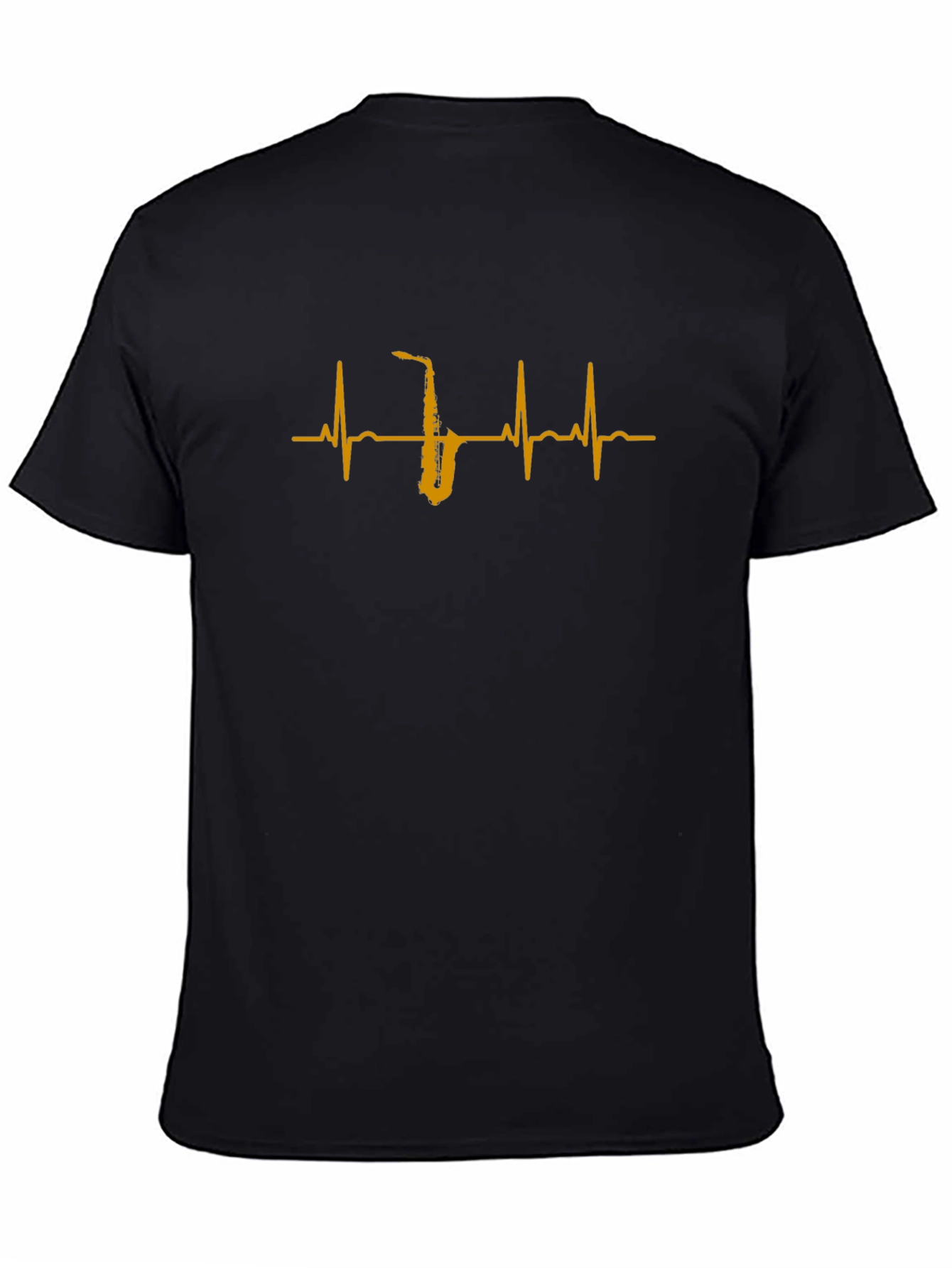 Saxophone Heartbeat Graphic Black T-Shirt