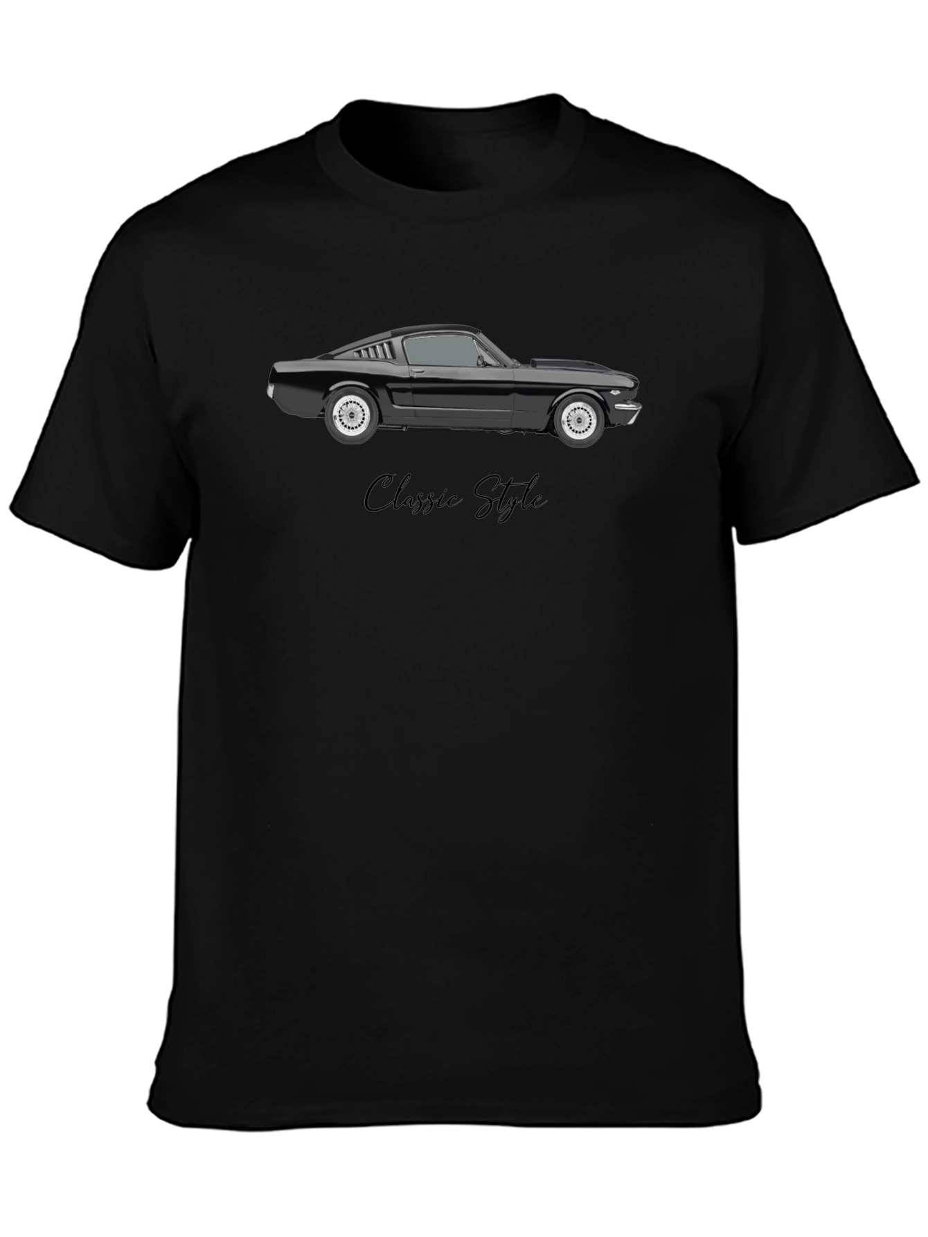 Classic Style Car Graphic Tee - Black Cotton Blend