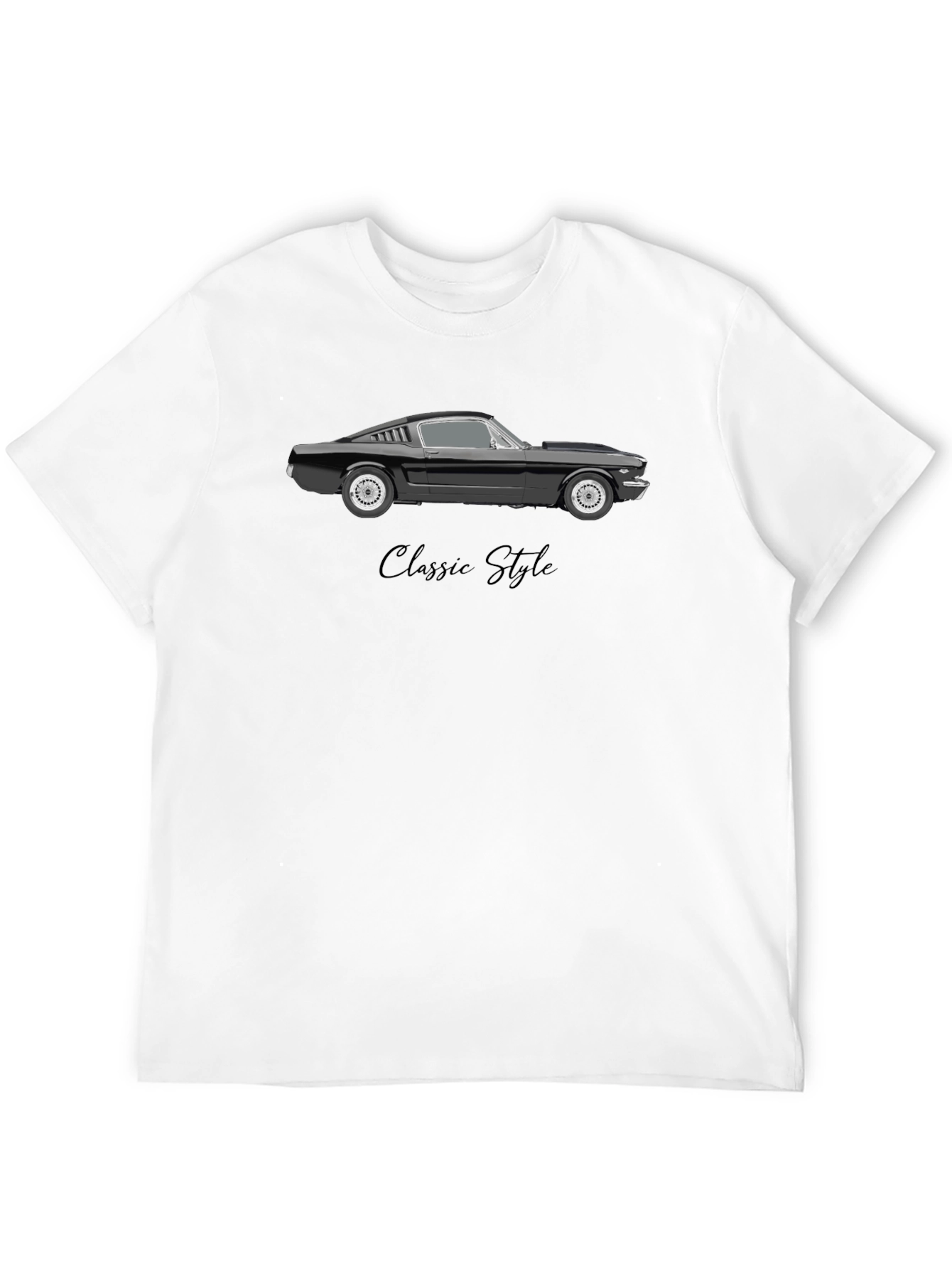 Classic Style Car Graphic Tee - Black Cotton Blend