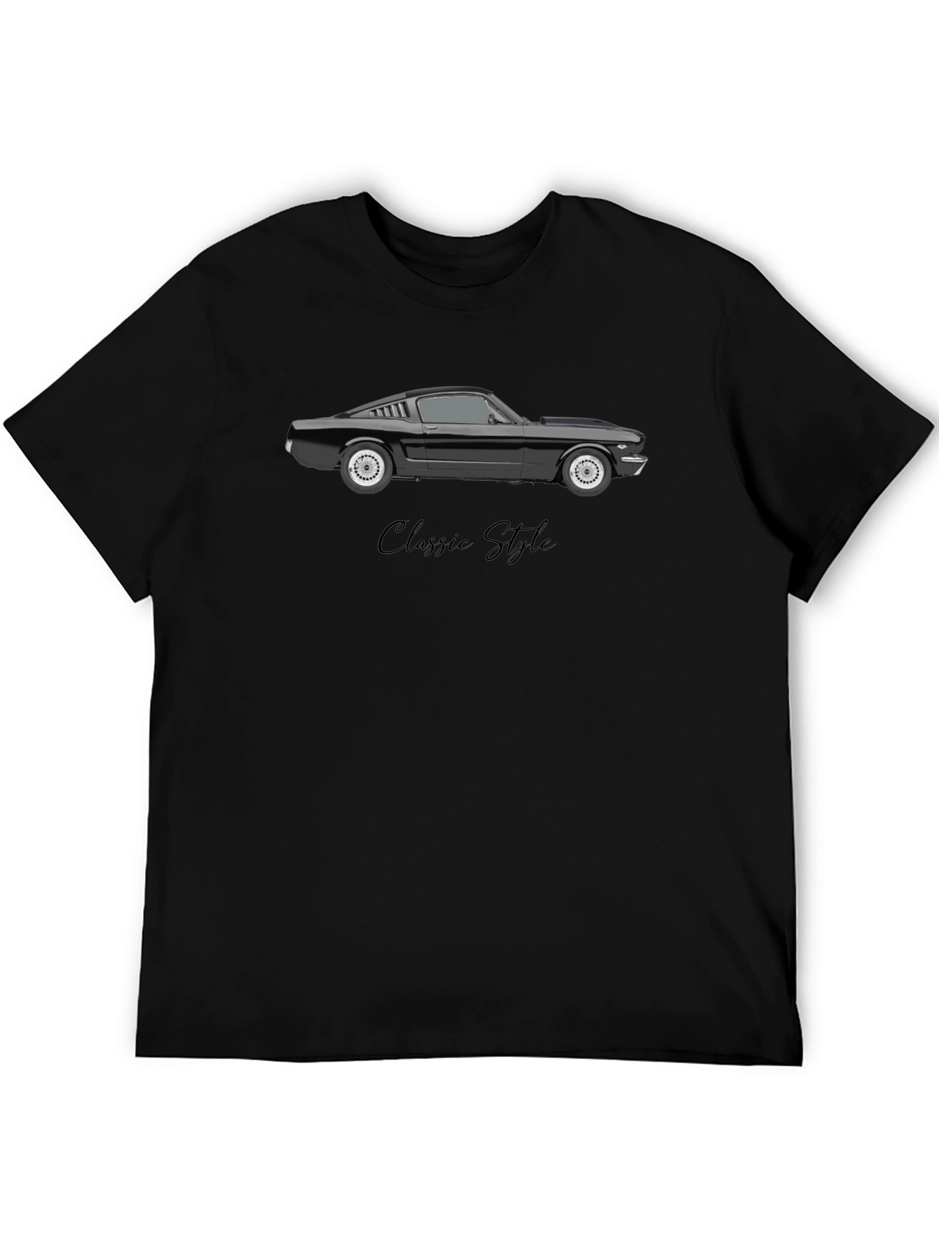 Classic Style Car Graphic Tee - Black Cotton Blend