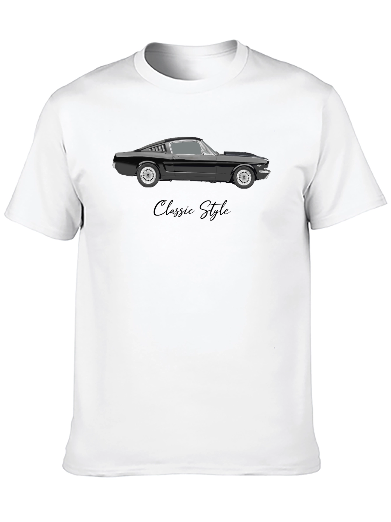 Classic Style Car Graphic Tee - Black Cotton Blend