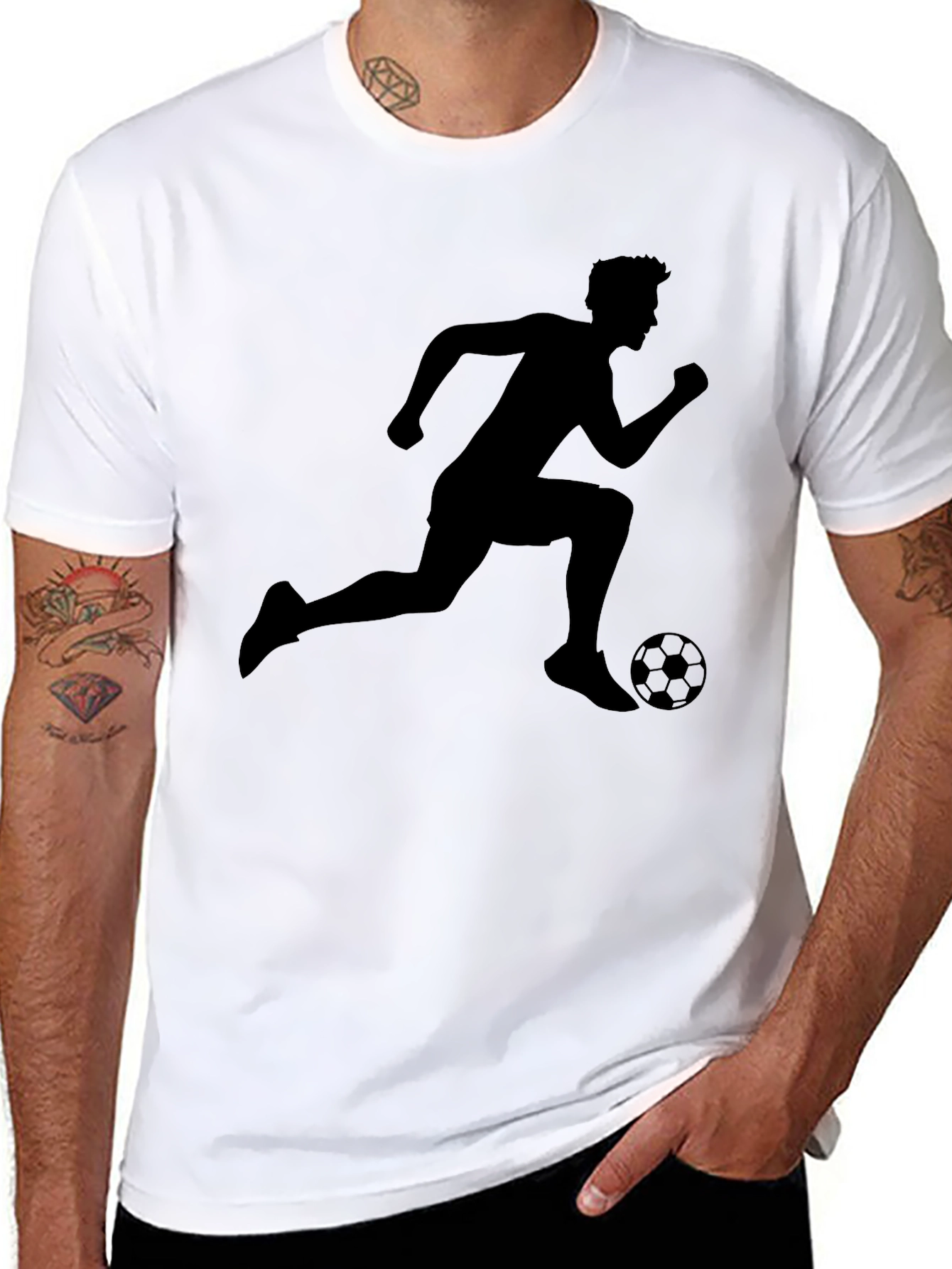Soccer Player Graphic Tee - Black Cotton T-Shirt