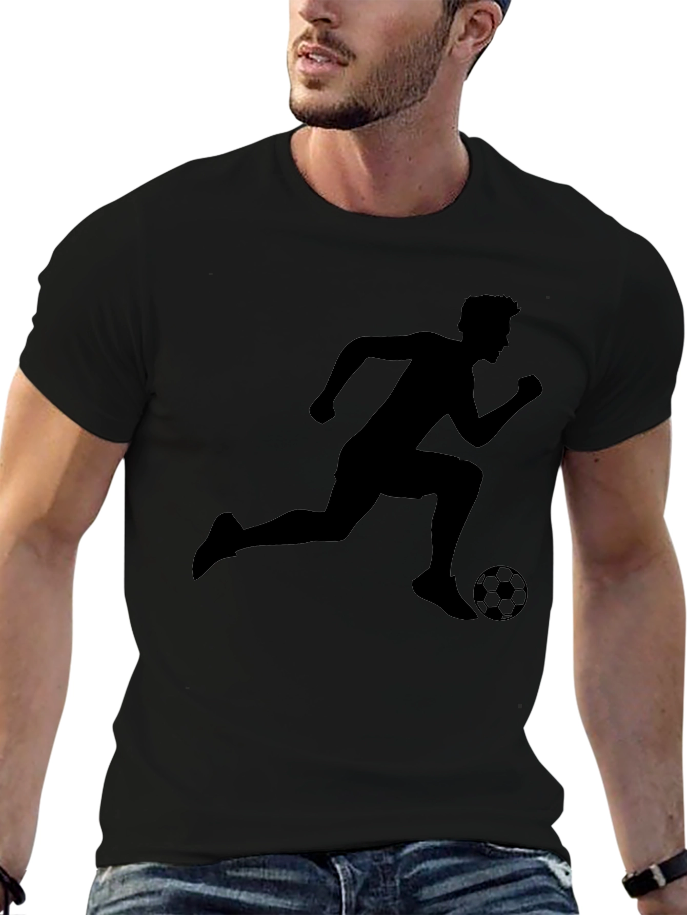 Soccer Player Graphic Tee - Black Cotton T-Shirt