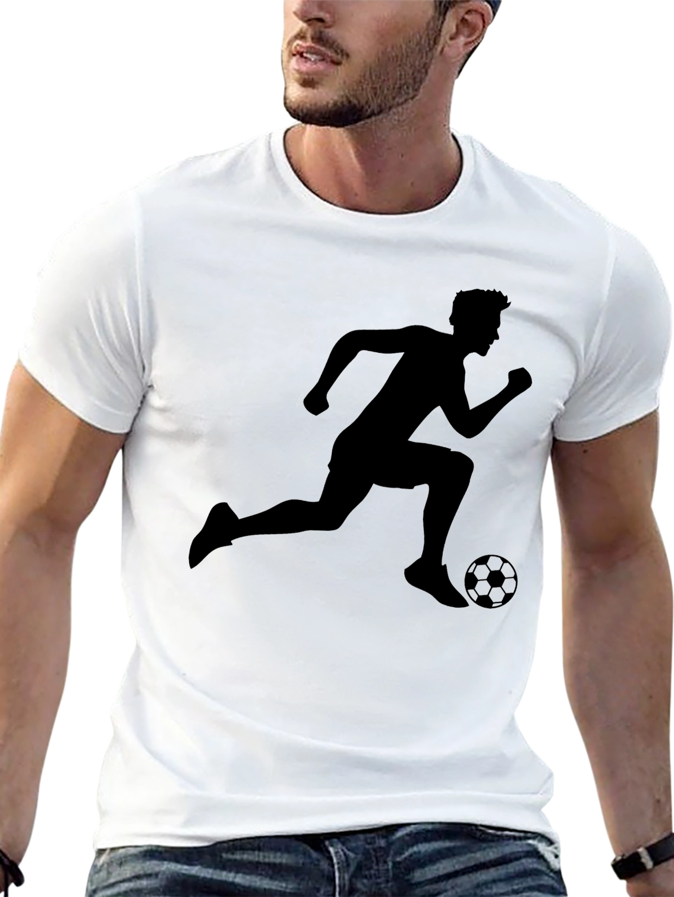 Soccer Player Graphic Tee - Black Cotton T-Shirt