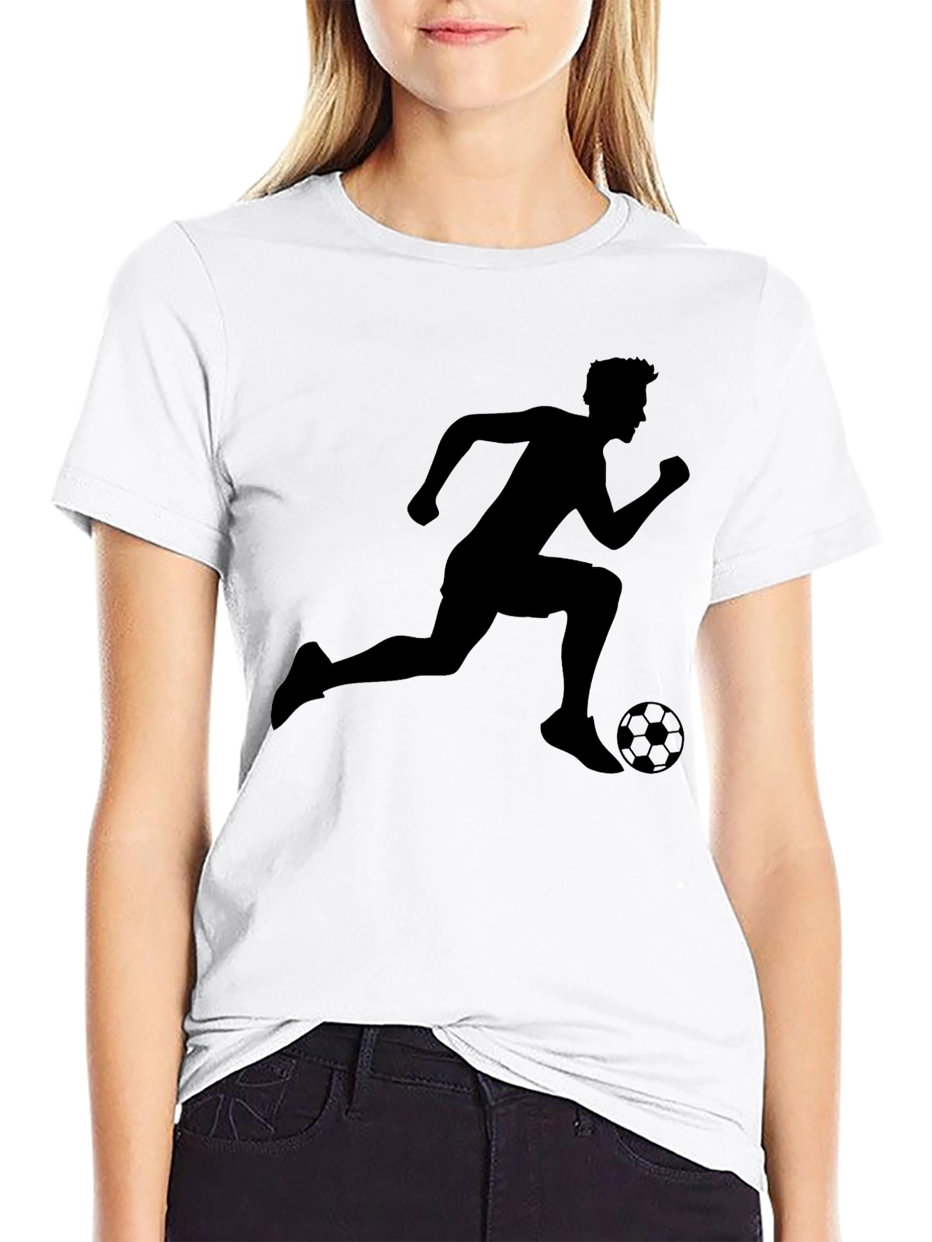 Soccer Player Graphic Tee - Black Cotton T-Shirt