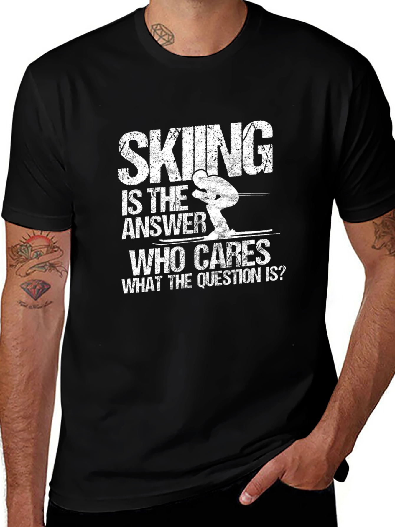 Skiing Is The Answer Mens Black Graphic Tee