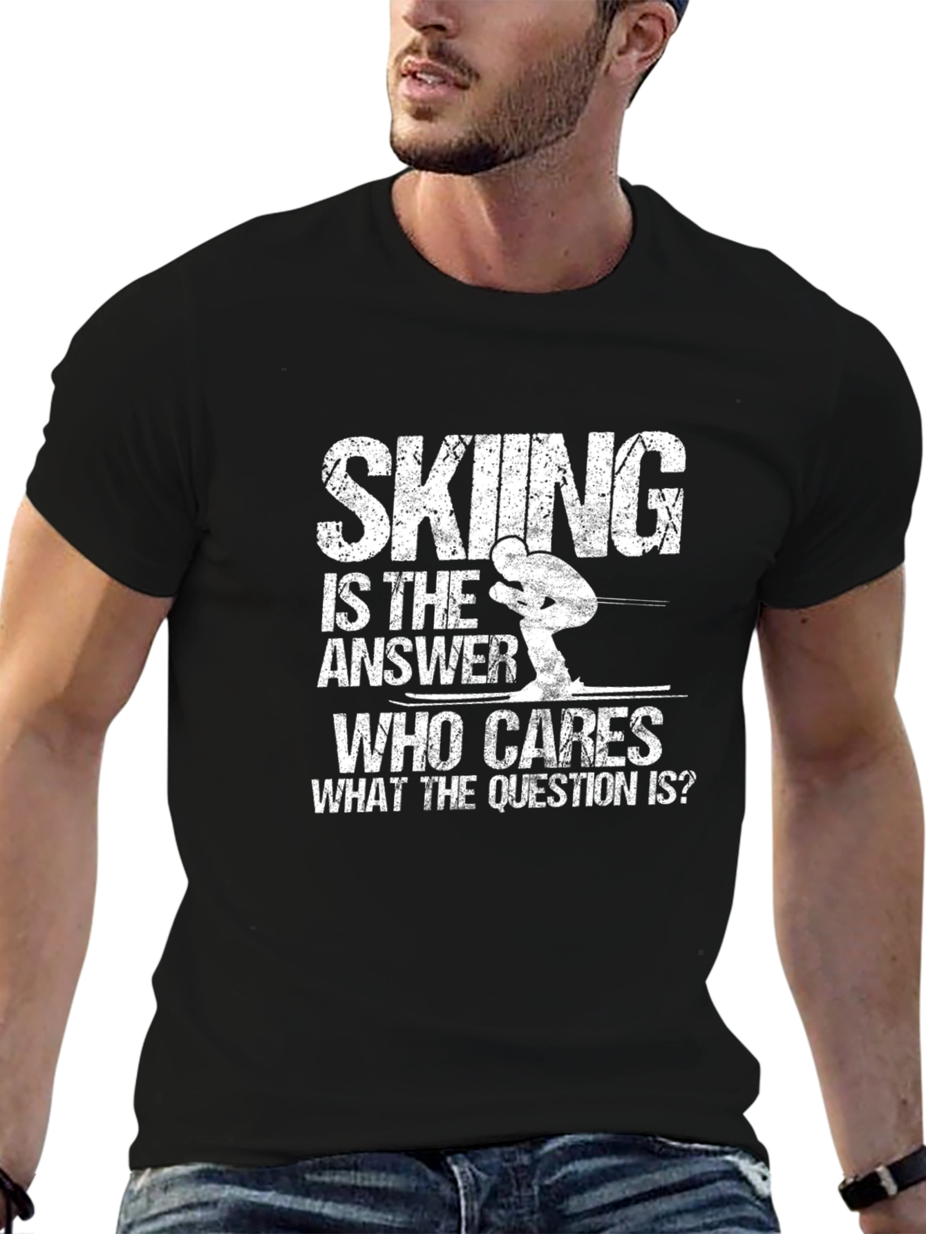 Skiing Is The Answer Mens Black Graphic Tee