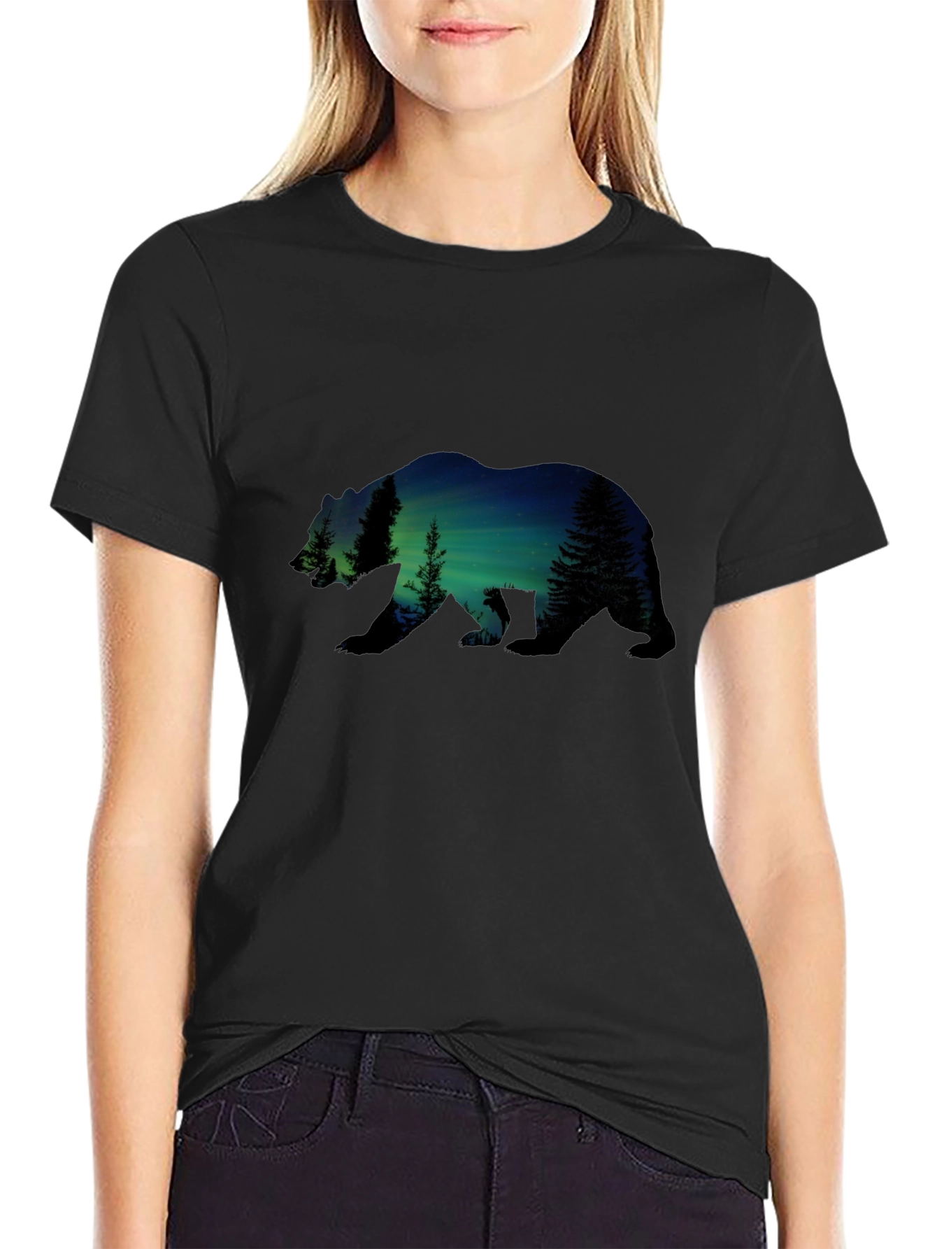Nature Bear Graphic Tee - Black Cotton Comfort