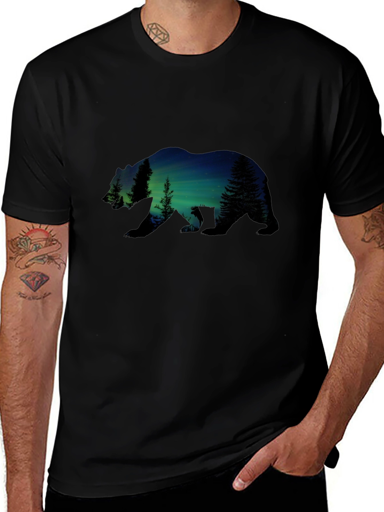 Nature Bear Graphic Tee - Black Cotton Comfort