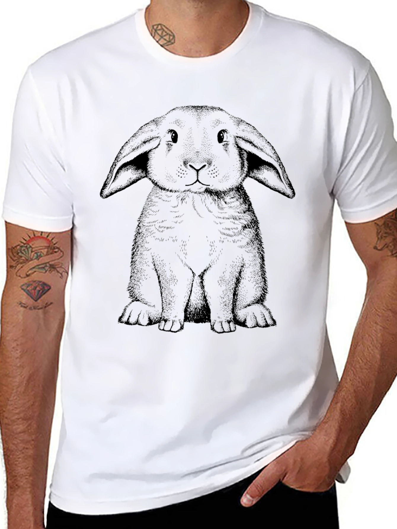 Black T-Shirt with Bunny Graphic