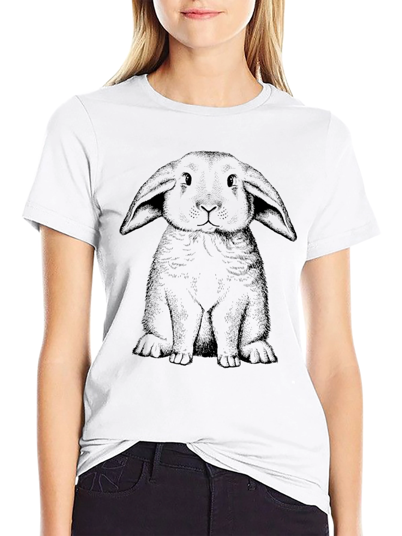 Black T-Shirt with Bunny Graphic