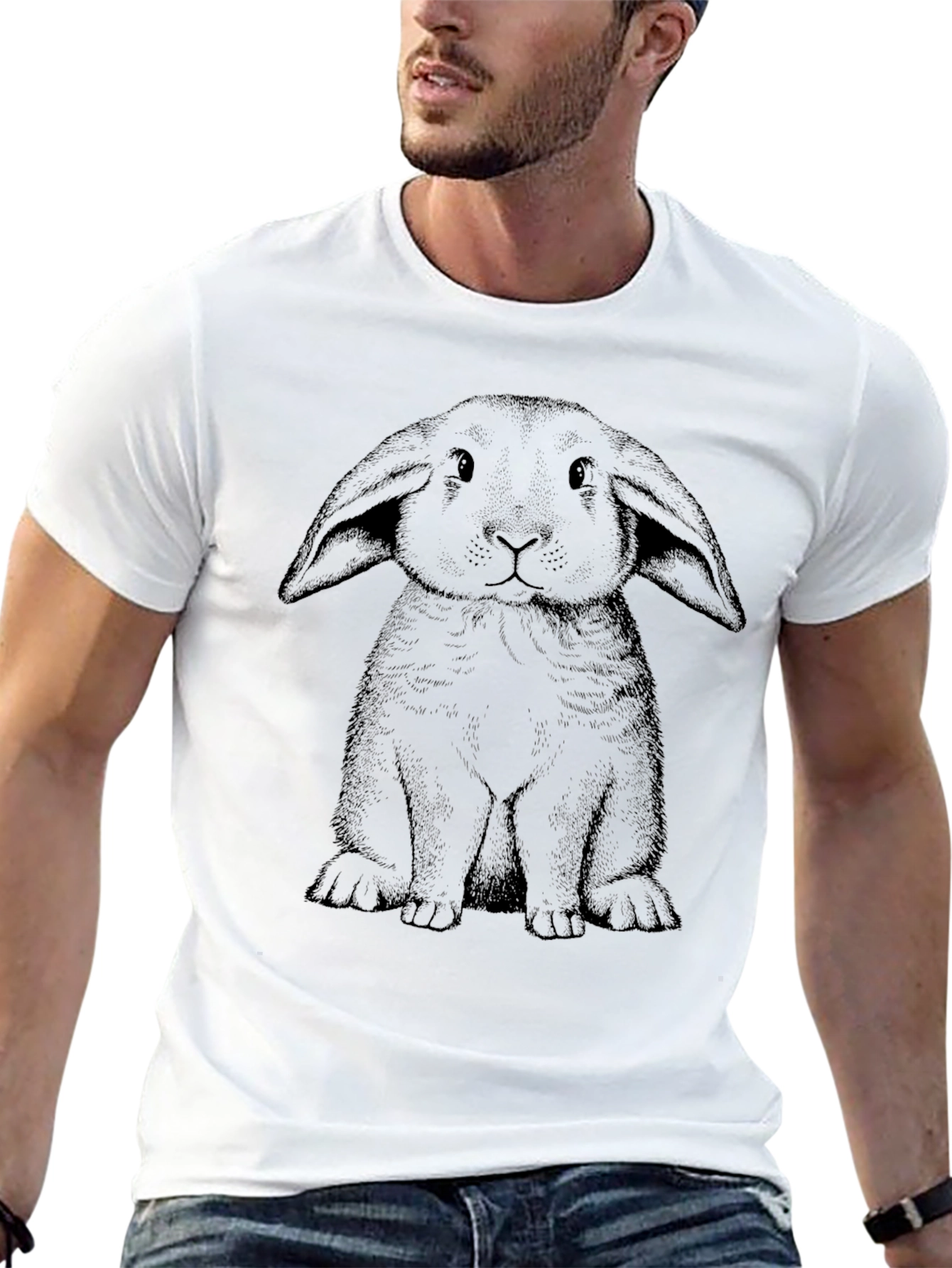 Black T-Shirt with Bunny Graphic