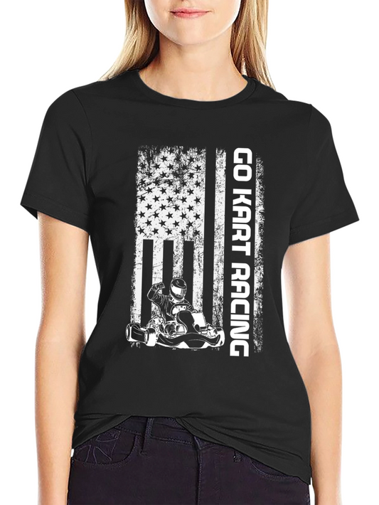 Go Kart Racing American Flag Graphic T-Shirt