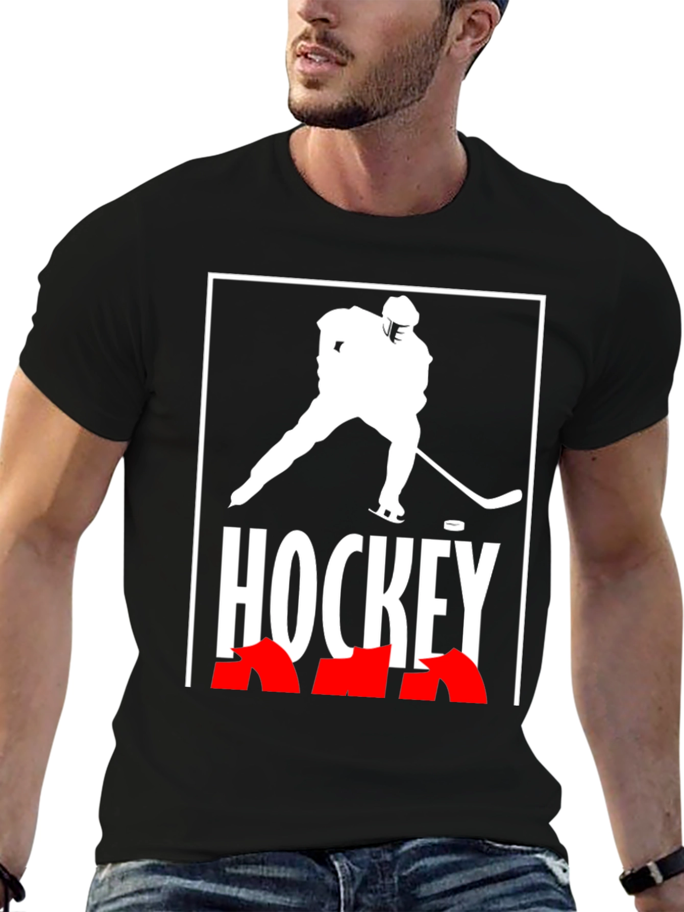 Hockey Graphic Tee - Black Cotton T-Shirt