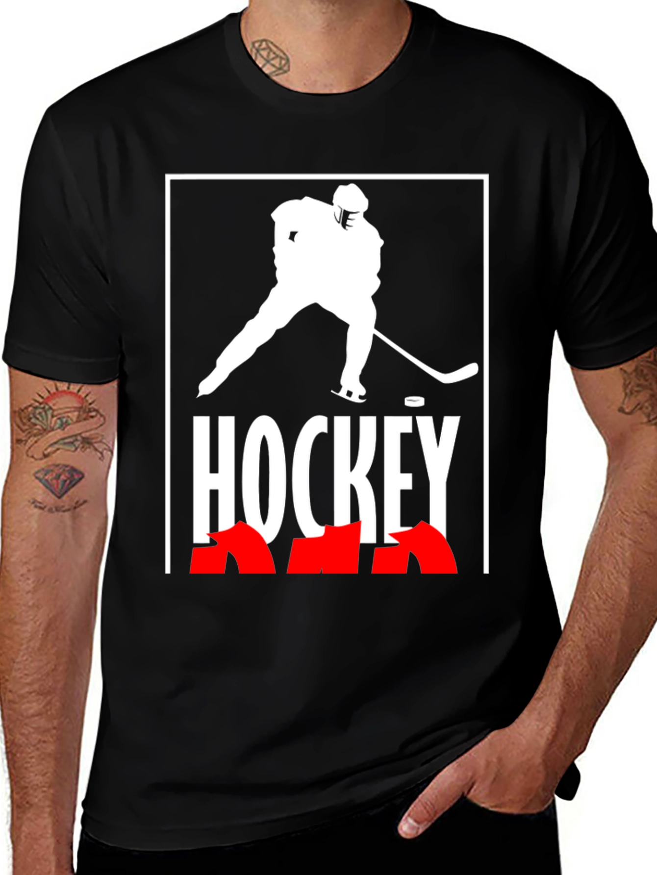Hockey Graphic Tee - Black Cotton T-Shirt