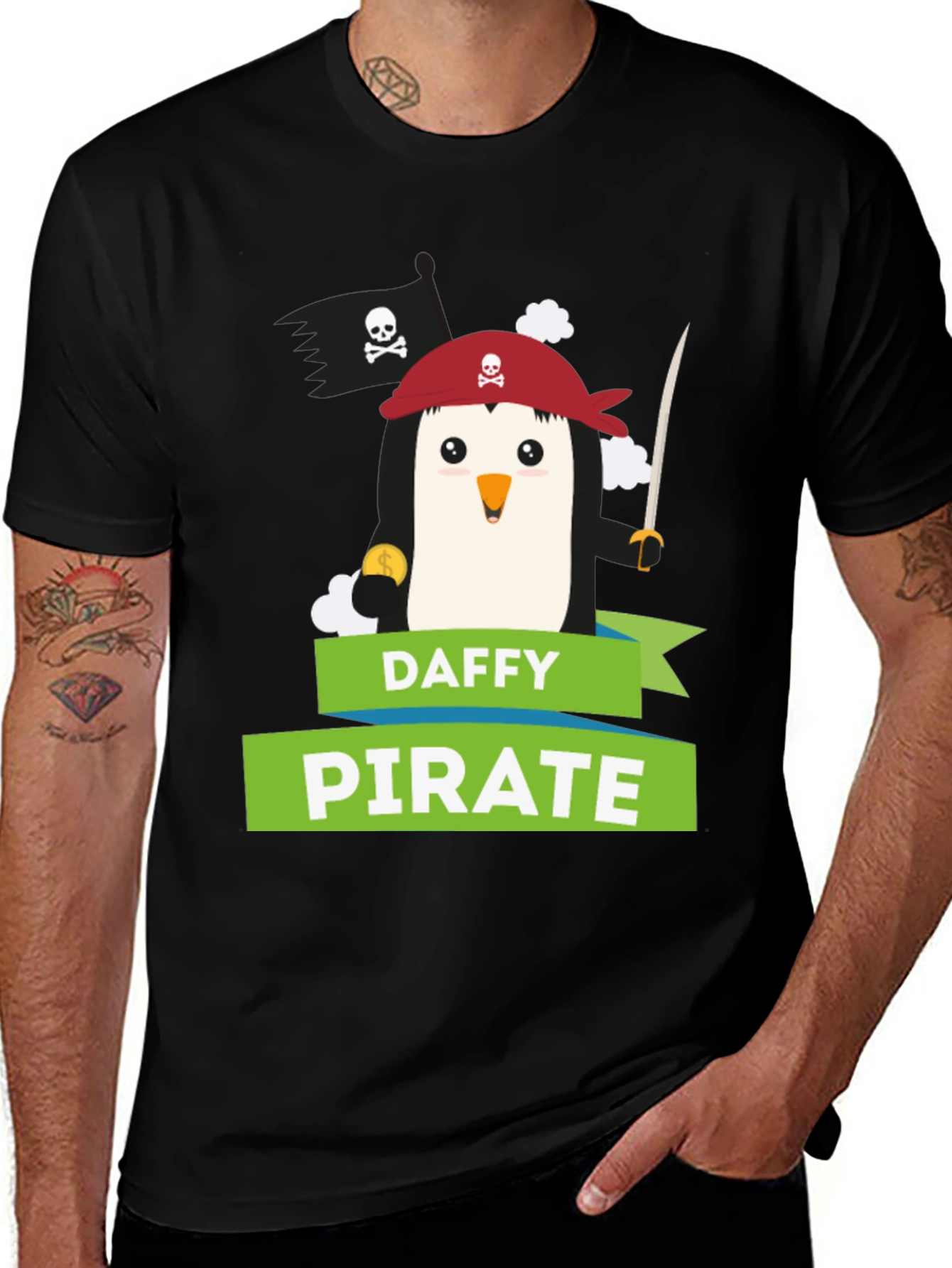 Daffy Pirate Penguin T-Shirt - Fun Cartoon Tee