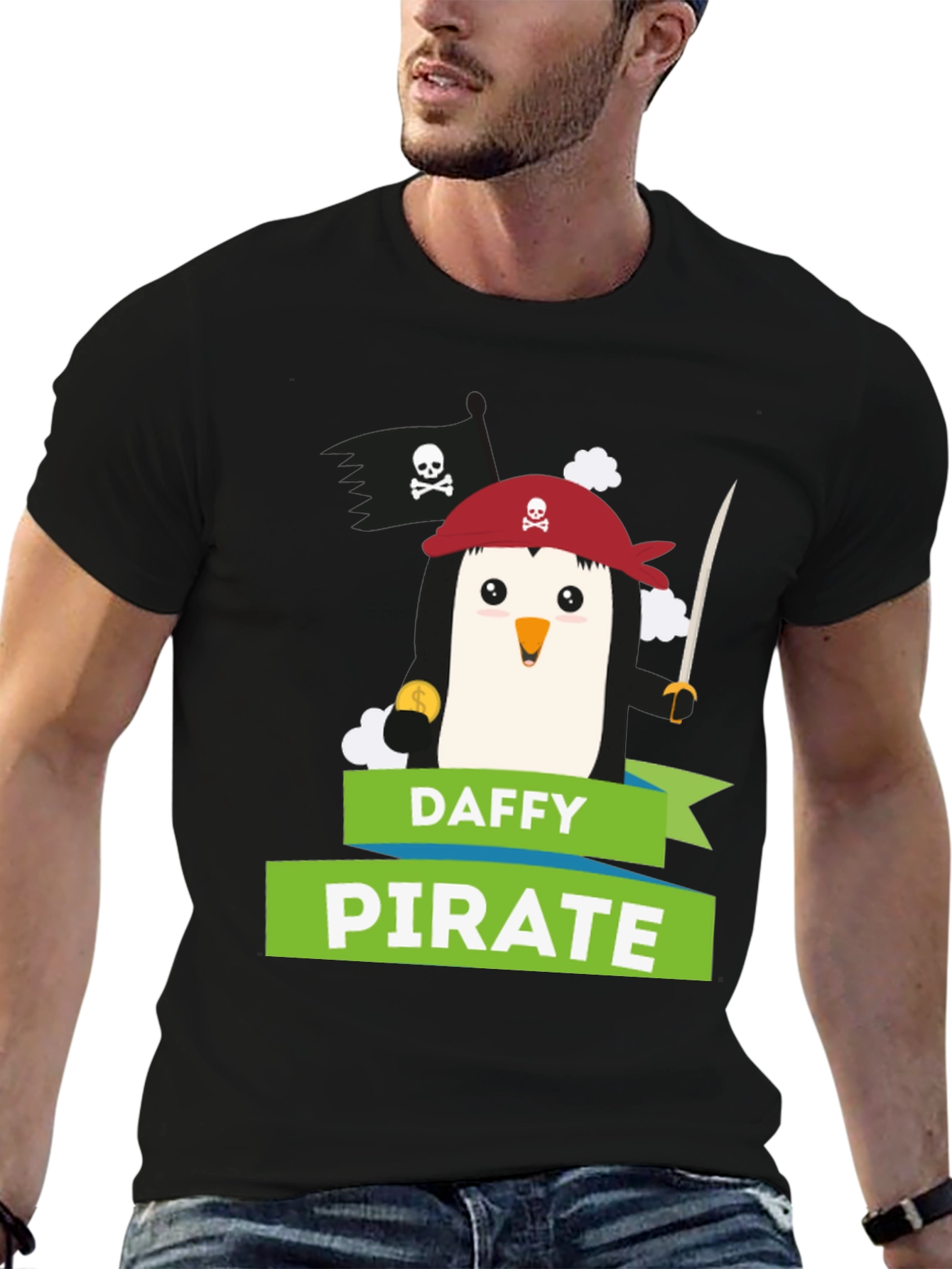 Daffy Pirate Penguin T-Shirt - Fun Cartoon Tee