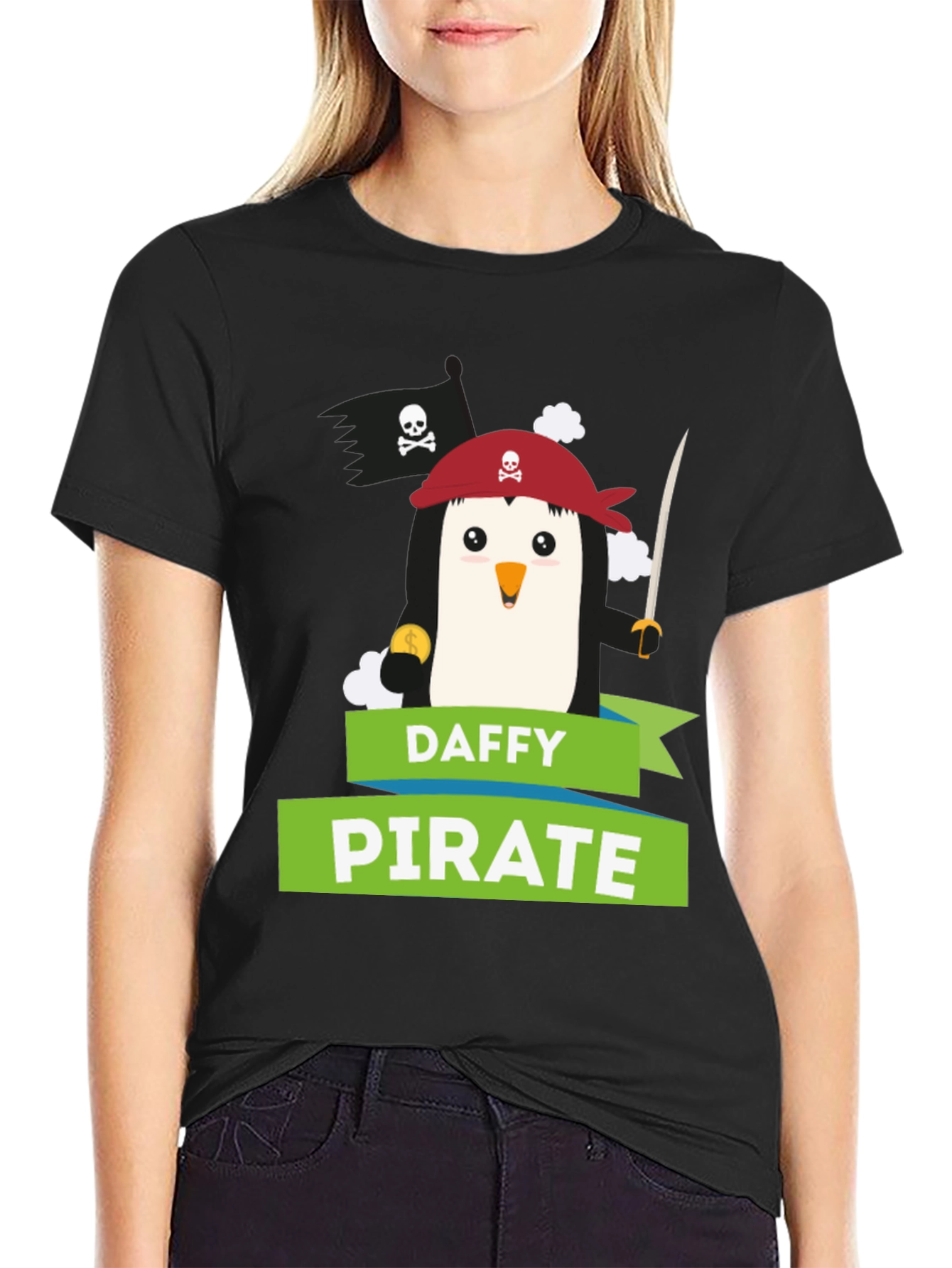 Daffy Pirate Penguin T-Shirt - Fun Cartoon Tee