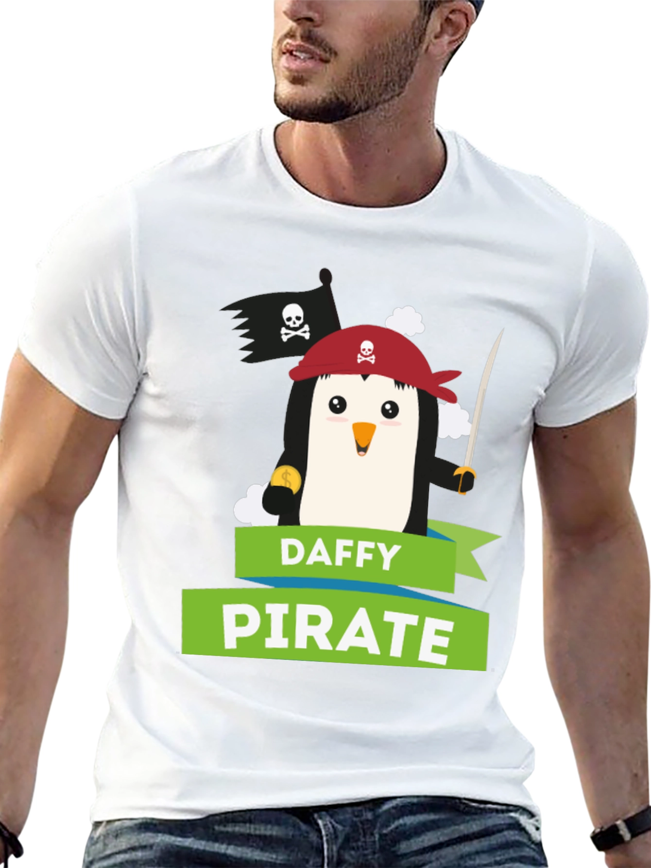 Daffy Pirate Penguin T-Shirt - Fun Cartoon Tee