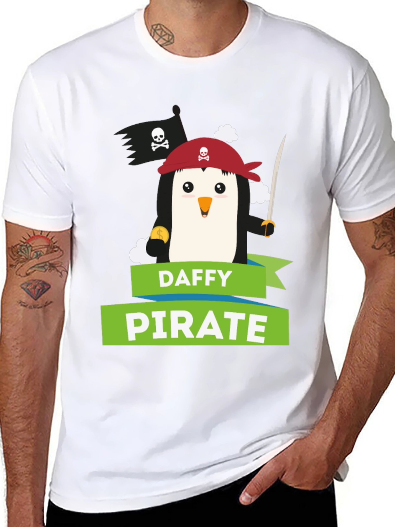 Daffy Pirate Penguin T-Shirt - Fun Cartoon Tee