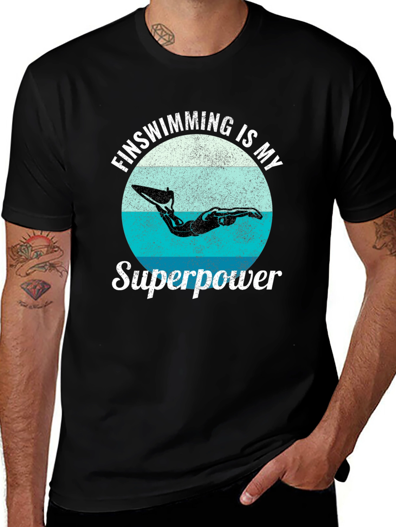 Finswimming is My Superpower Black T-Shirt
