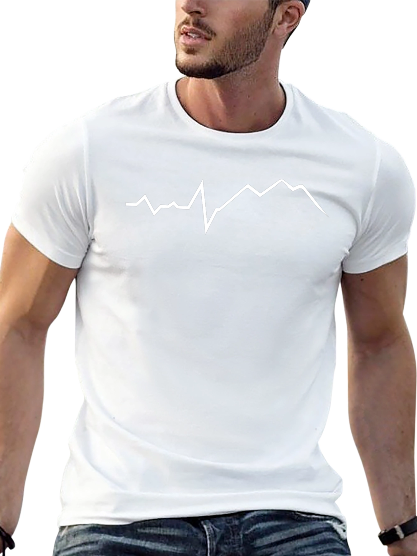 Mountain Peak Line Art Black T-Shirt