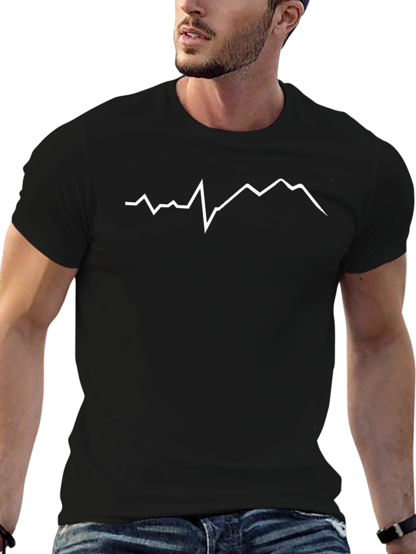Mountain Peak Line Art Black T-Shirt