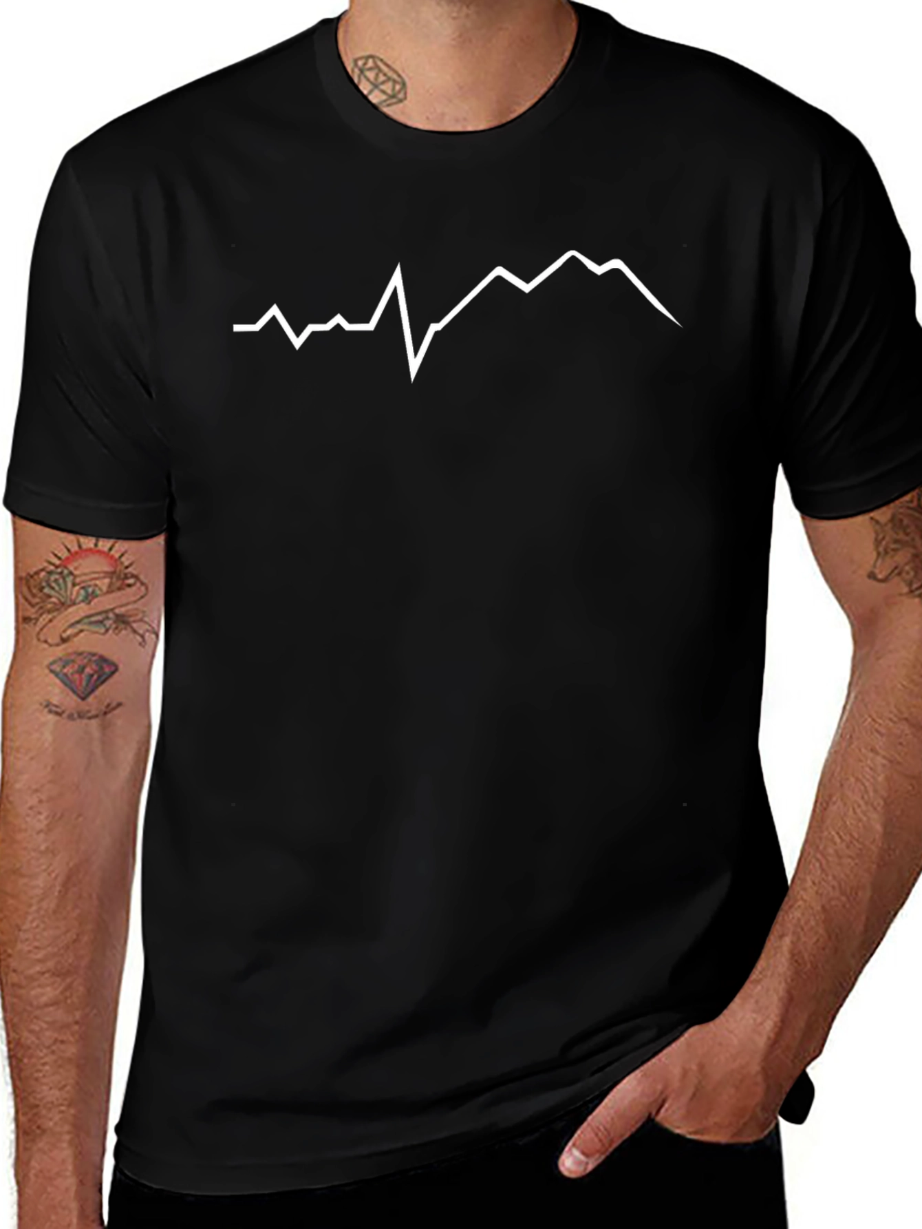 Mountain Peak Line Art Black T-Shirt