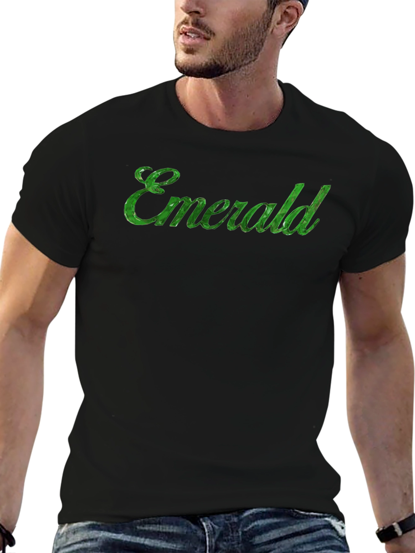 Emerald Green Text Black T-Shirt
