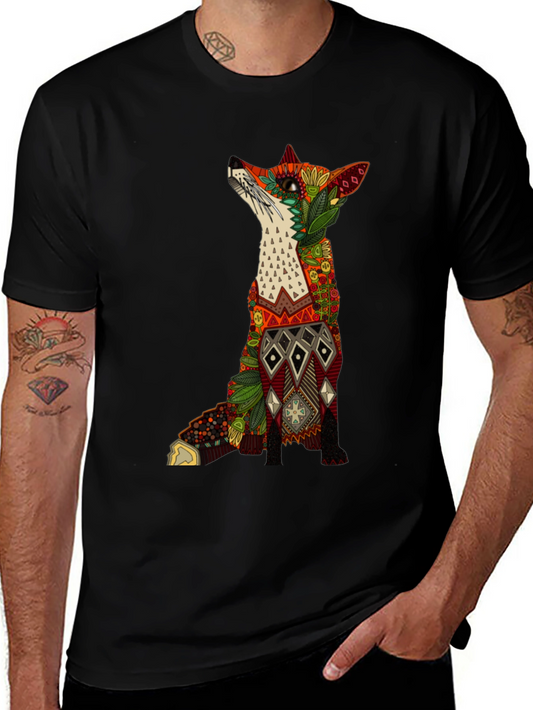 Ornate Fox Graphic Black T-Shirt