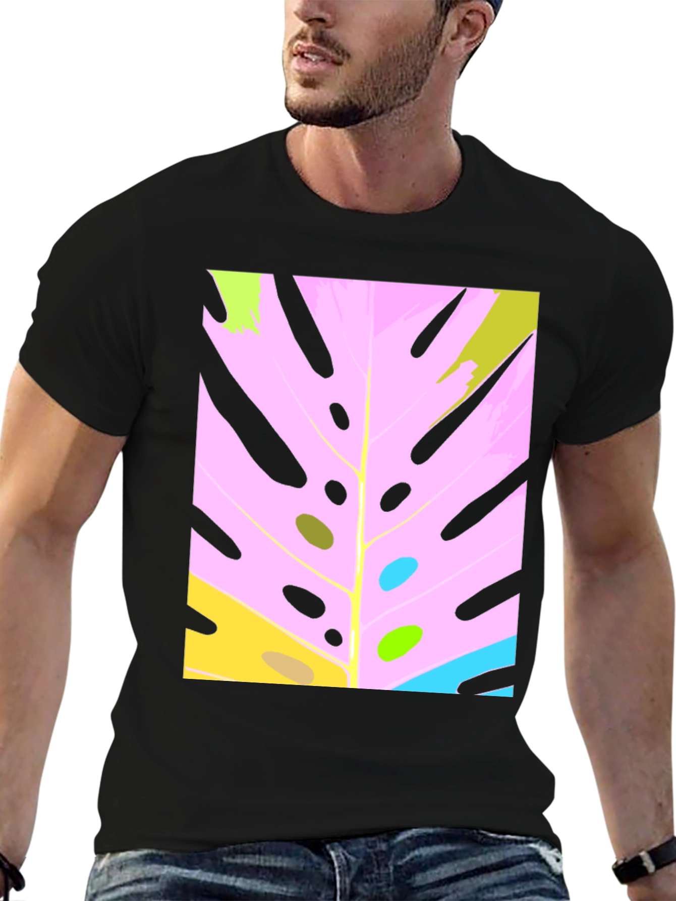 Modern Abstract Monstera Leaf Graphic Tee