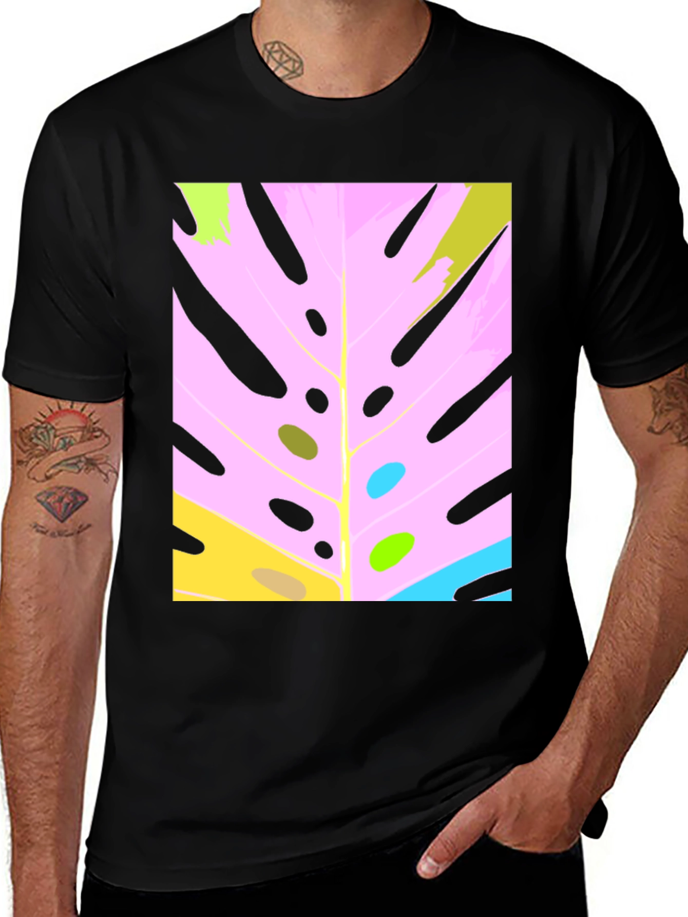 Modern Abstract Monstera Leaf Graphic Tee