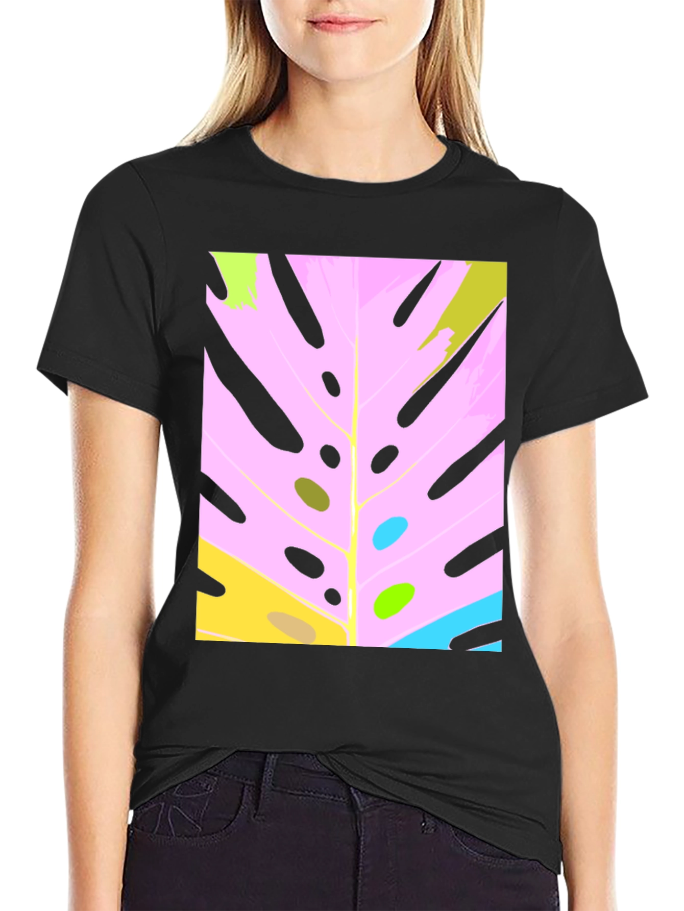 Modern Abstract Monstera Leaf Graphic Tee