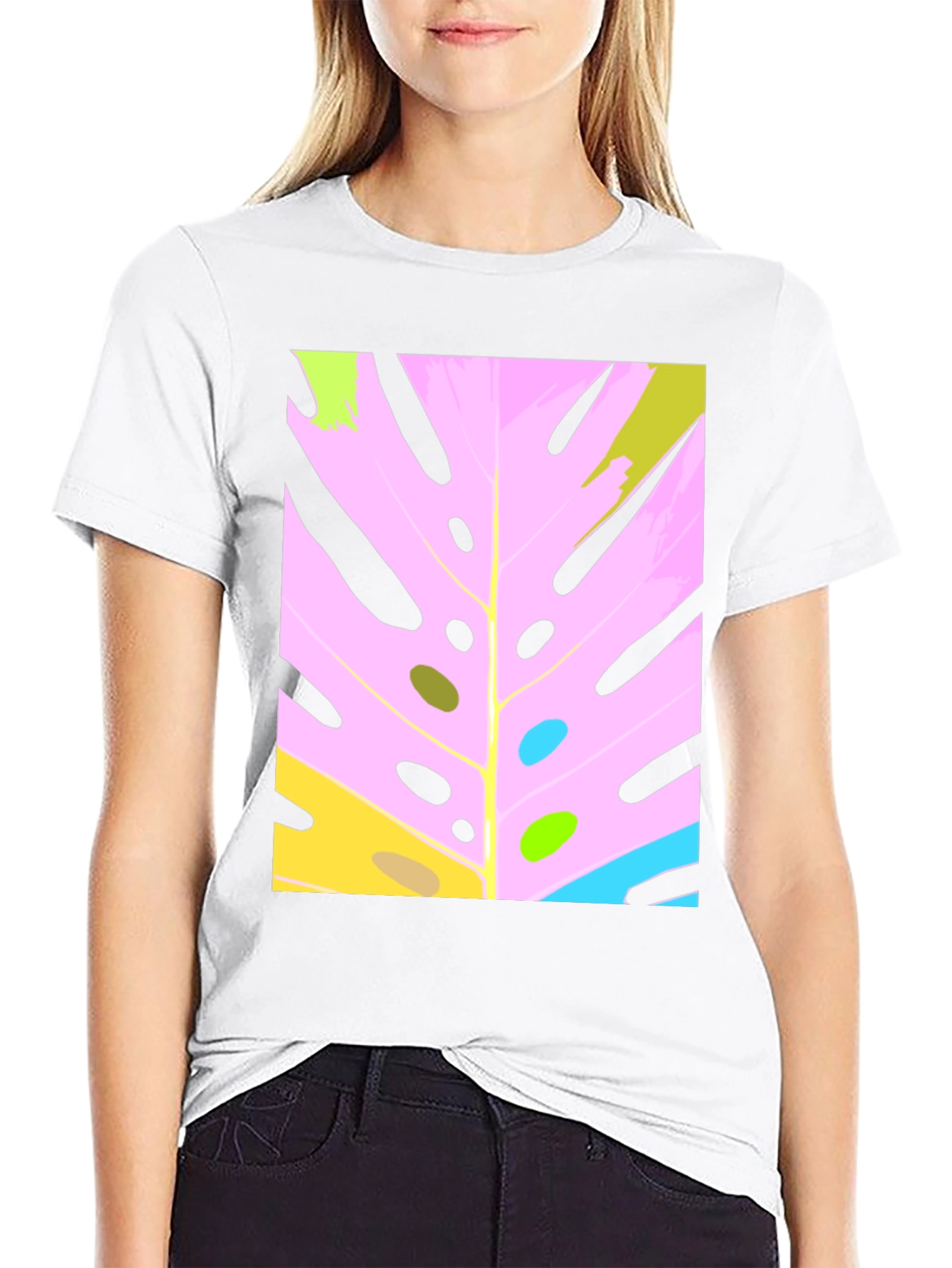 Modern Abstract Monstera Leaf Graphic Tee