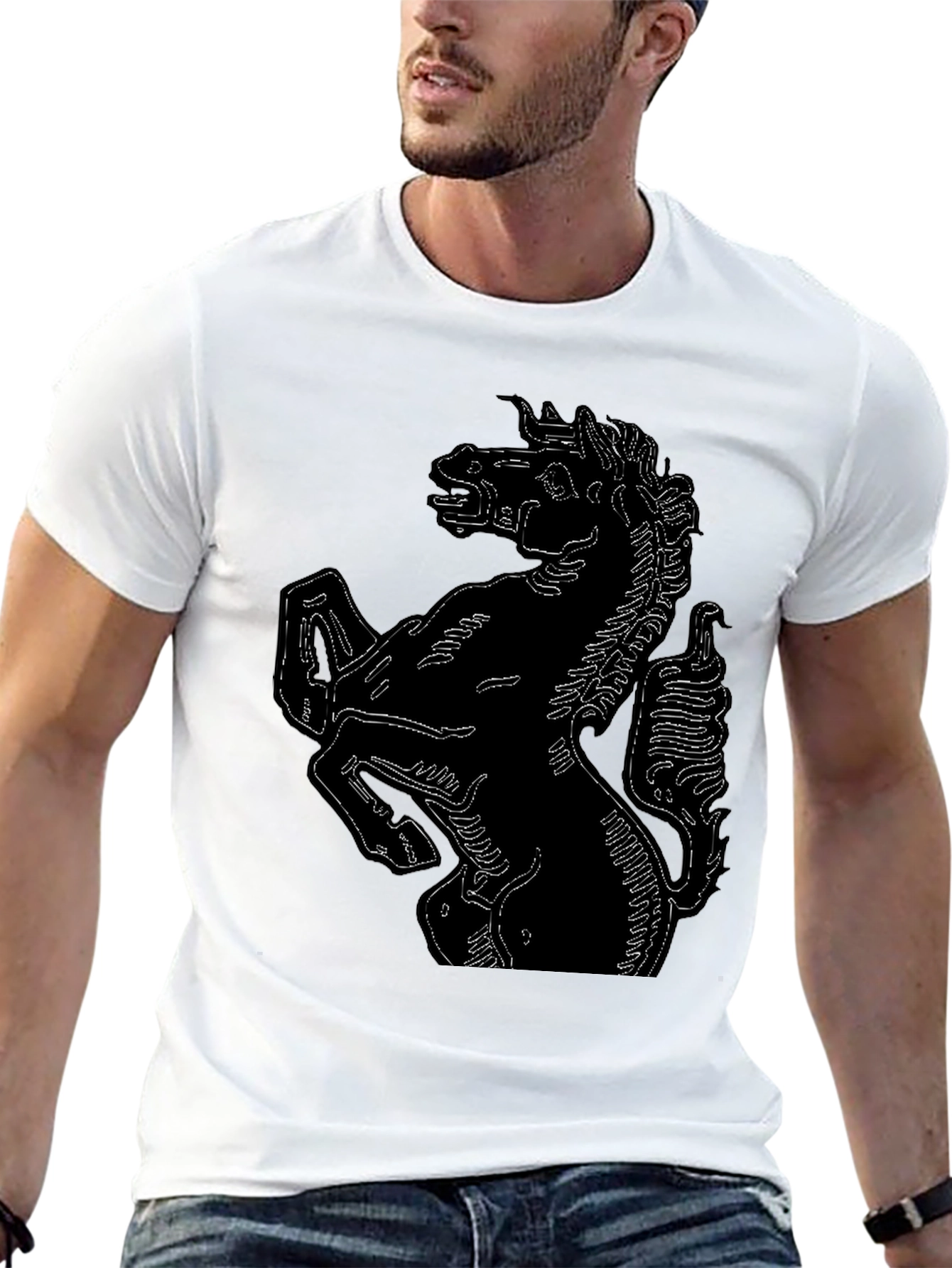 Bold Black T-Shirt with Horse Graphic