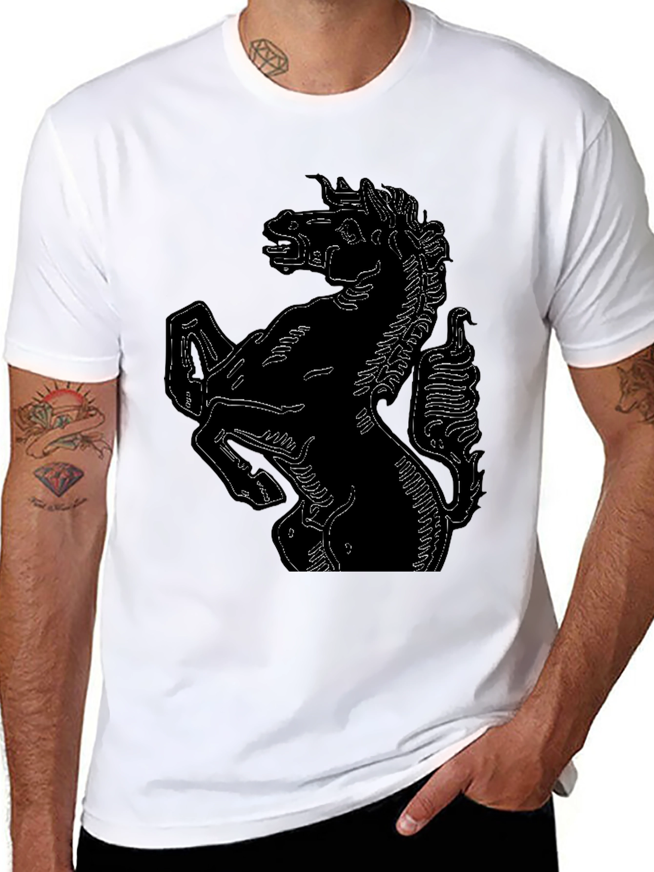 Bold Black T-Shirt with Horse Graphic
