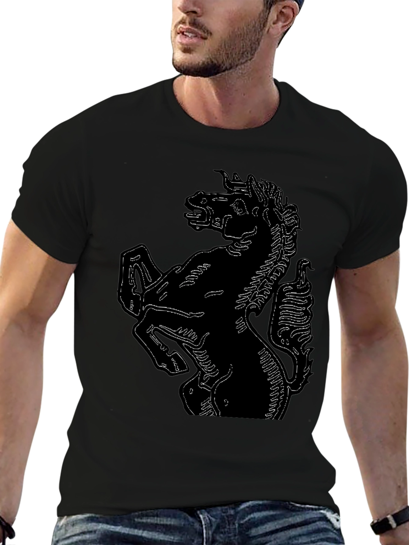 Bold Black T-Shirt with Horse Graphic