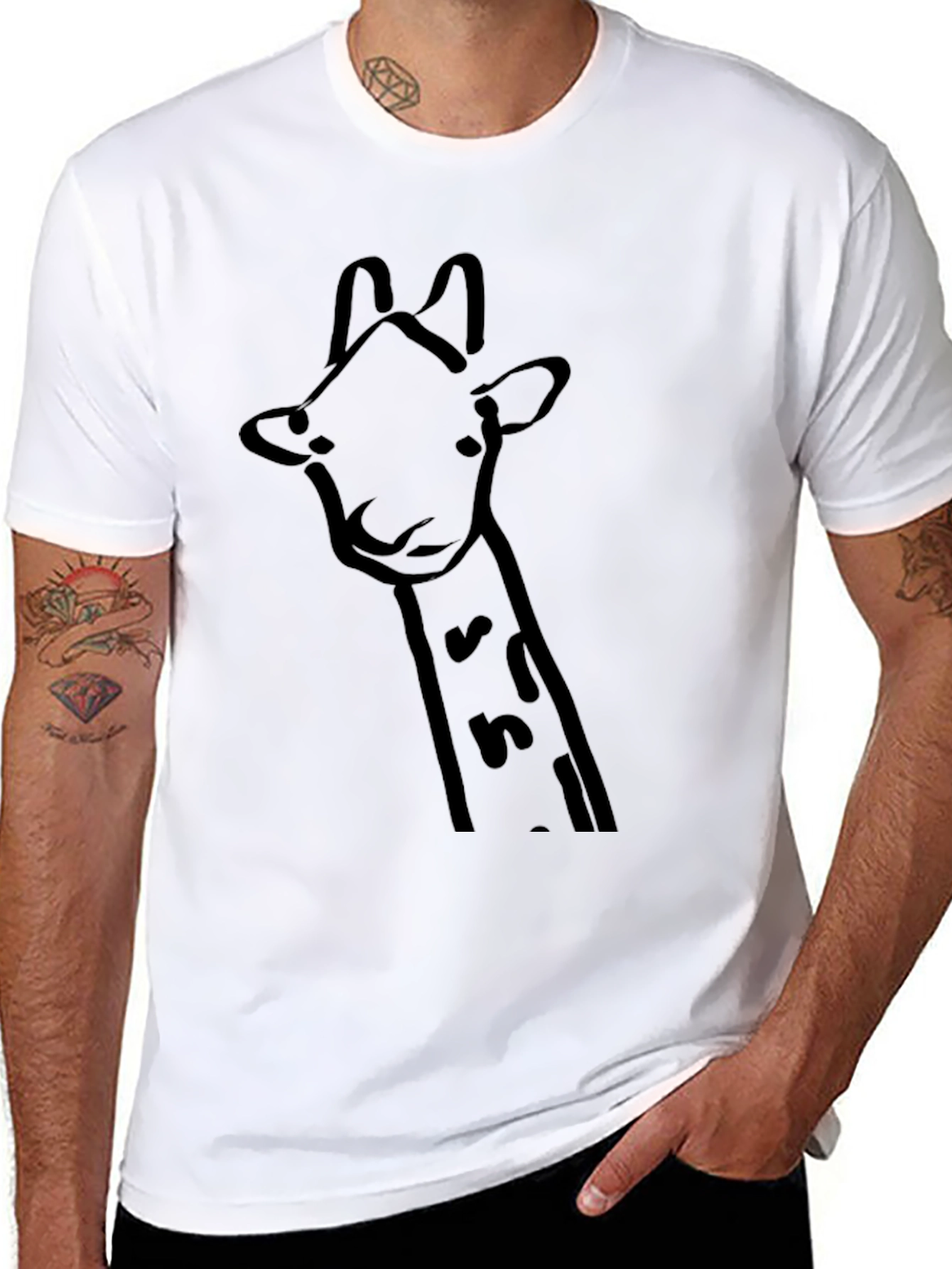 Giraffe Outline Graphic Black T-Shirt