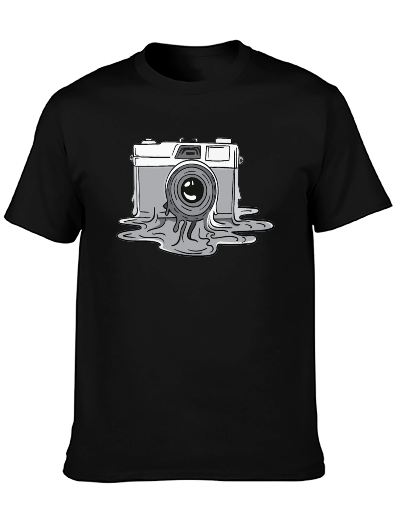Melting Camera Graphic Tee - Black Cotton T-Shirt