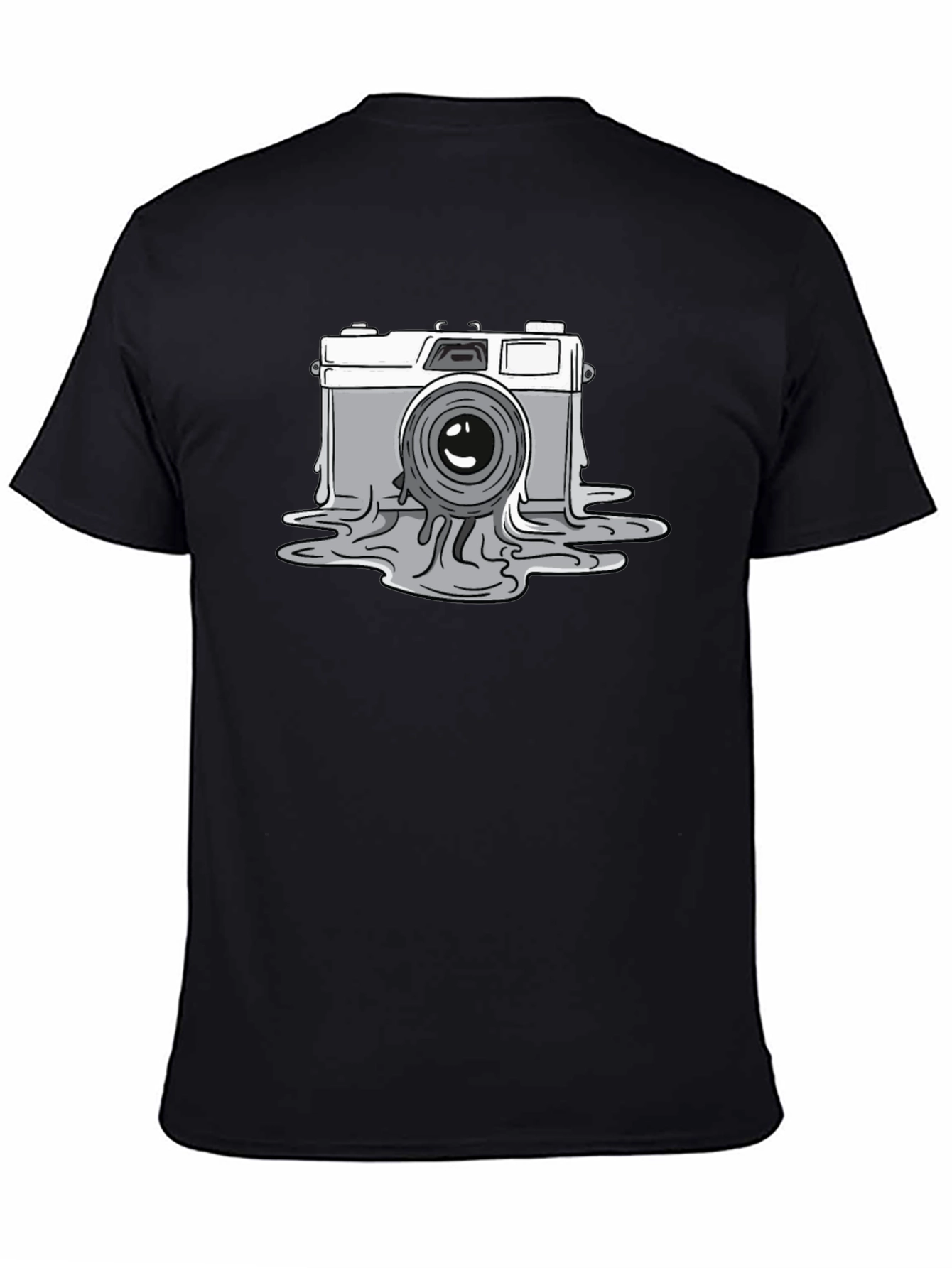 Melting Camera Graphic Tee - Black Cotton T-Shirt