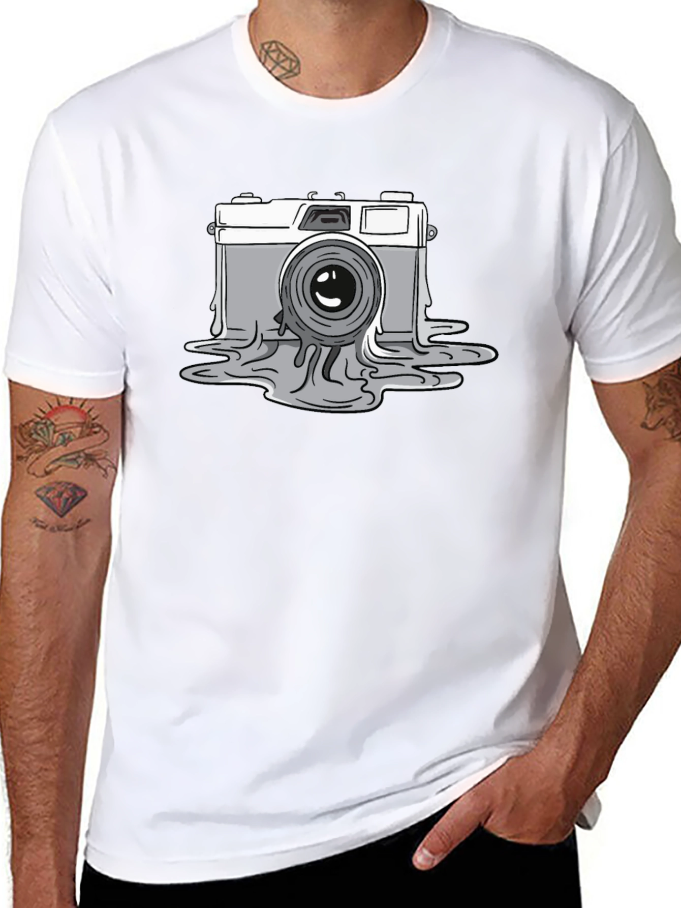 Melting Camera Graphic Tee - Black Cotton T-Shirt