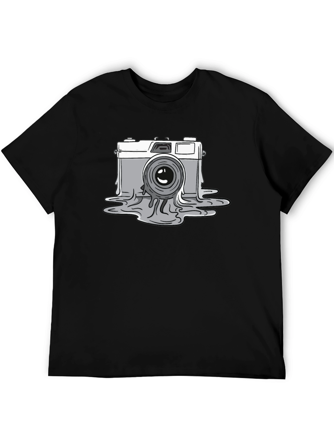 Melting Camera Graphic Tee - Black Cotton T-Shirt