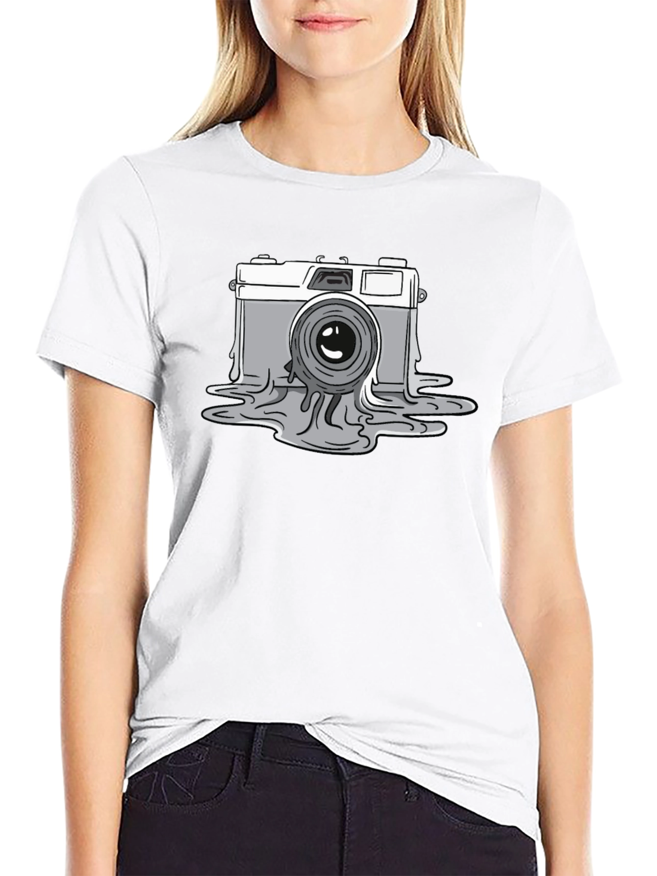 Melting Camera Graphic Tee - Black Cotton T-Shirt