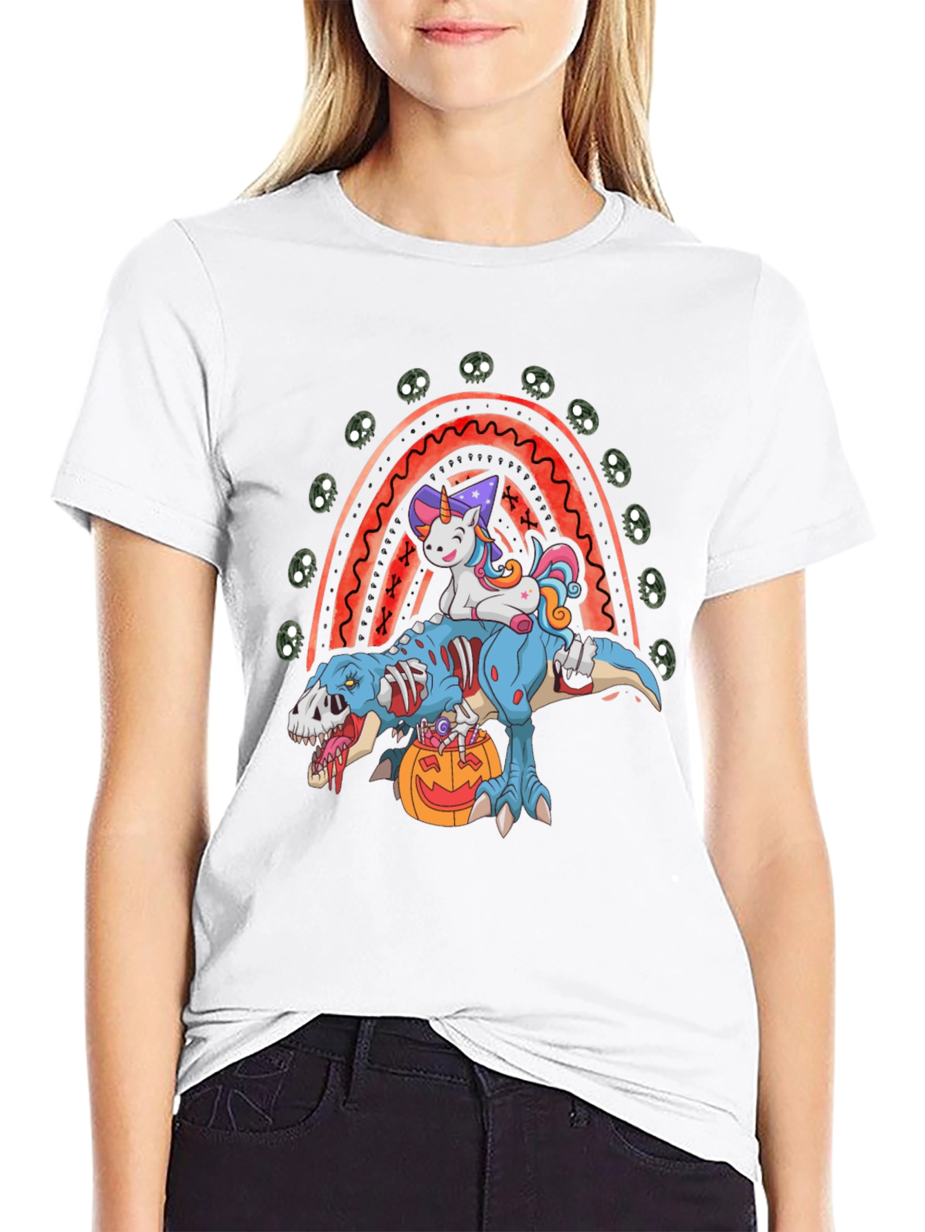 Halloween Unicorn Zombie T-Rex Rainbow T-Shirt