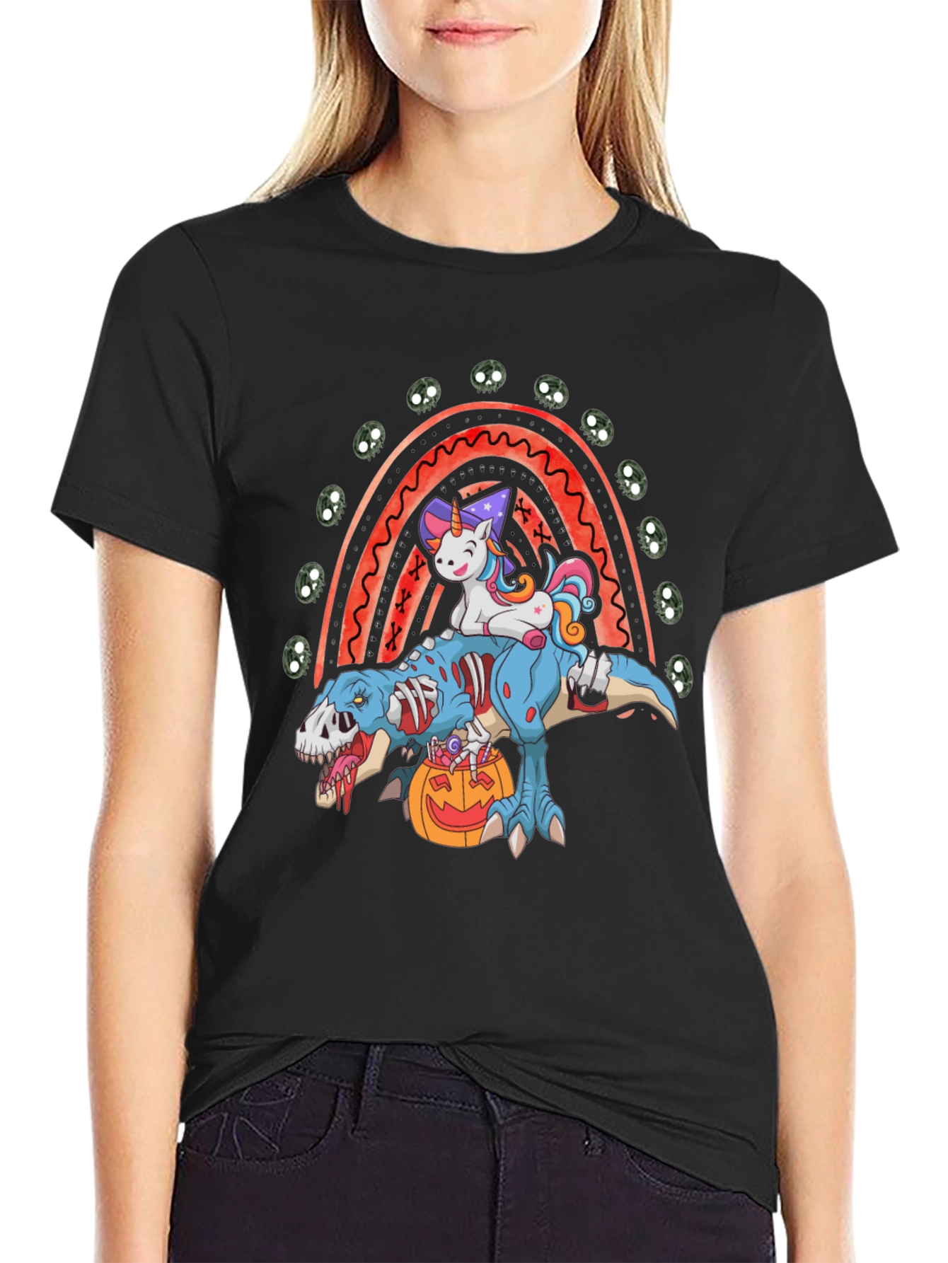 Halloween Unicorn Zombie T-Rex Rainbow T-Shirt