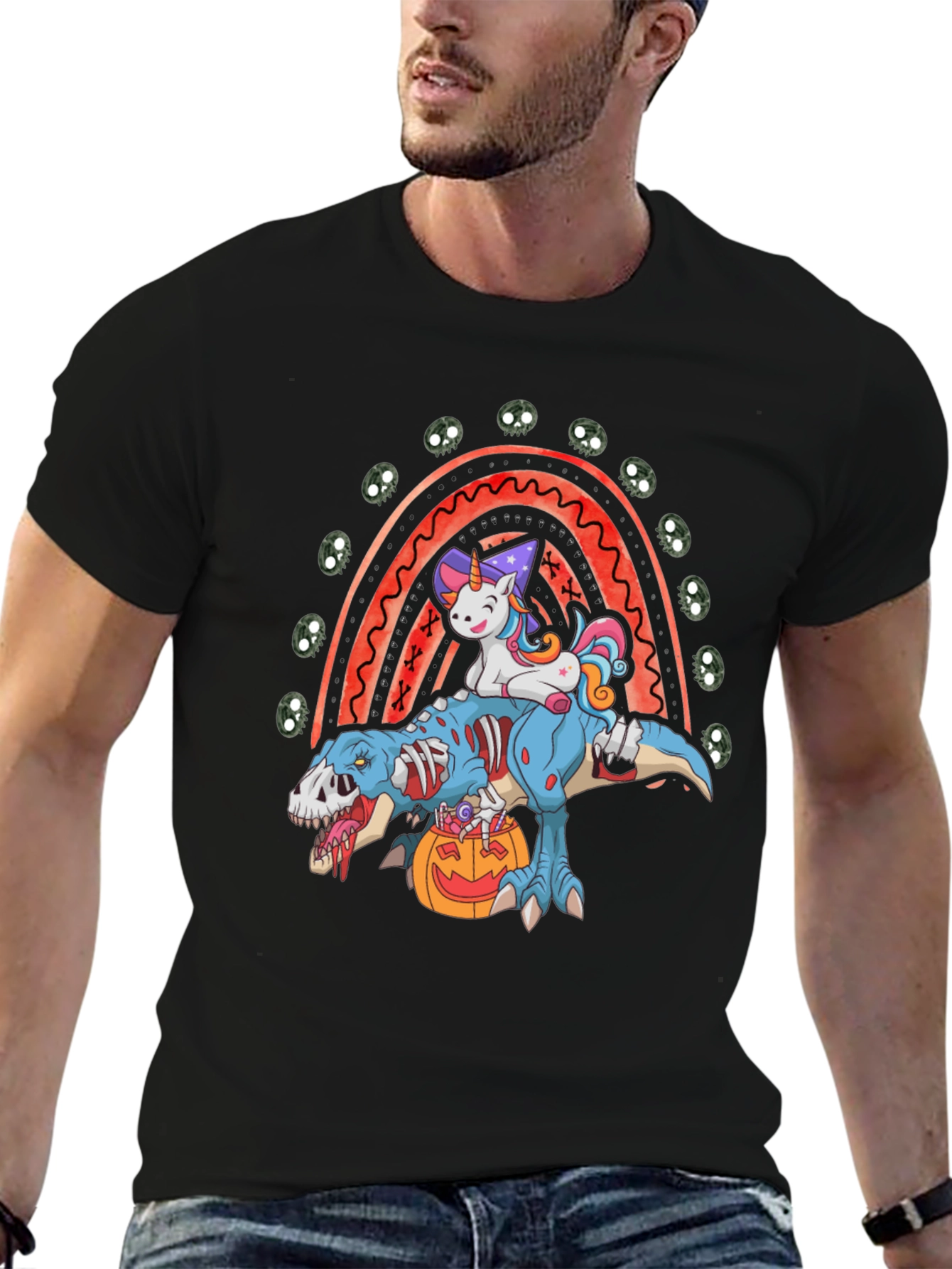 Halloween Unicorn Zombie T-Rex Rainbow T-Shirt