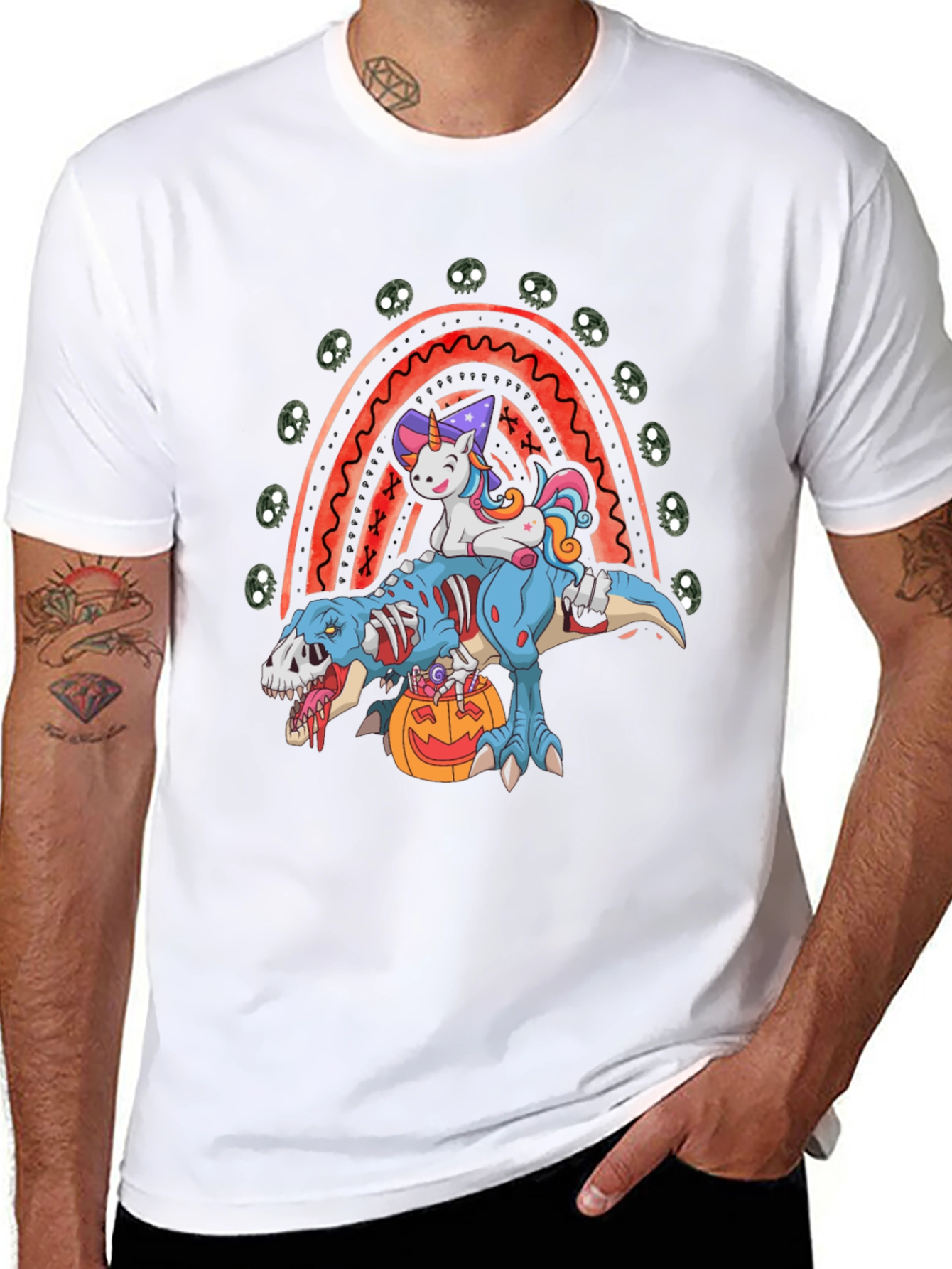 Halloween Unicorn Zombie T-Rex Rainbow T-Shirt