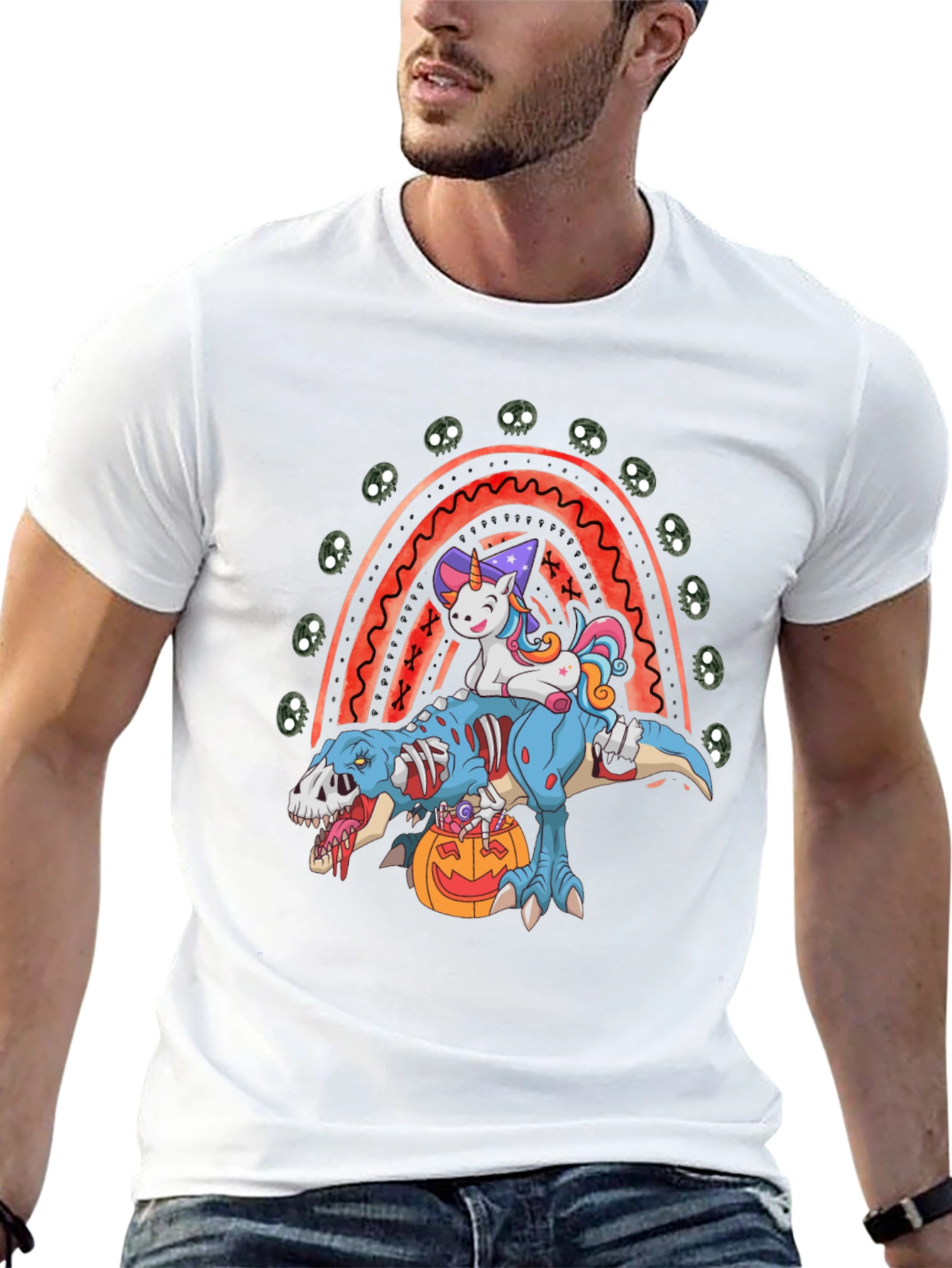 Halloween Unicorn Zombie T-Rex Rainbow T-Shirt