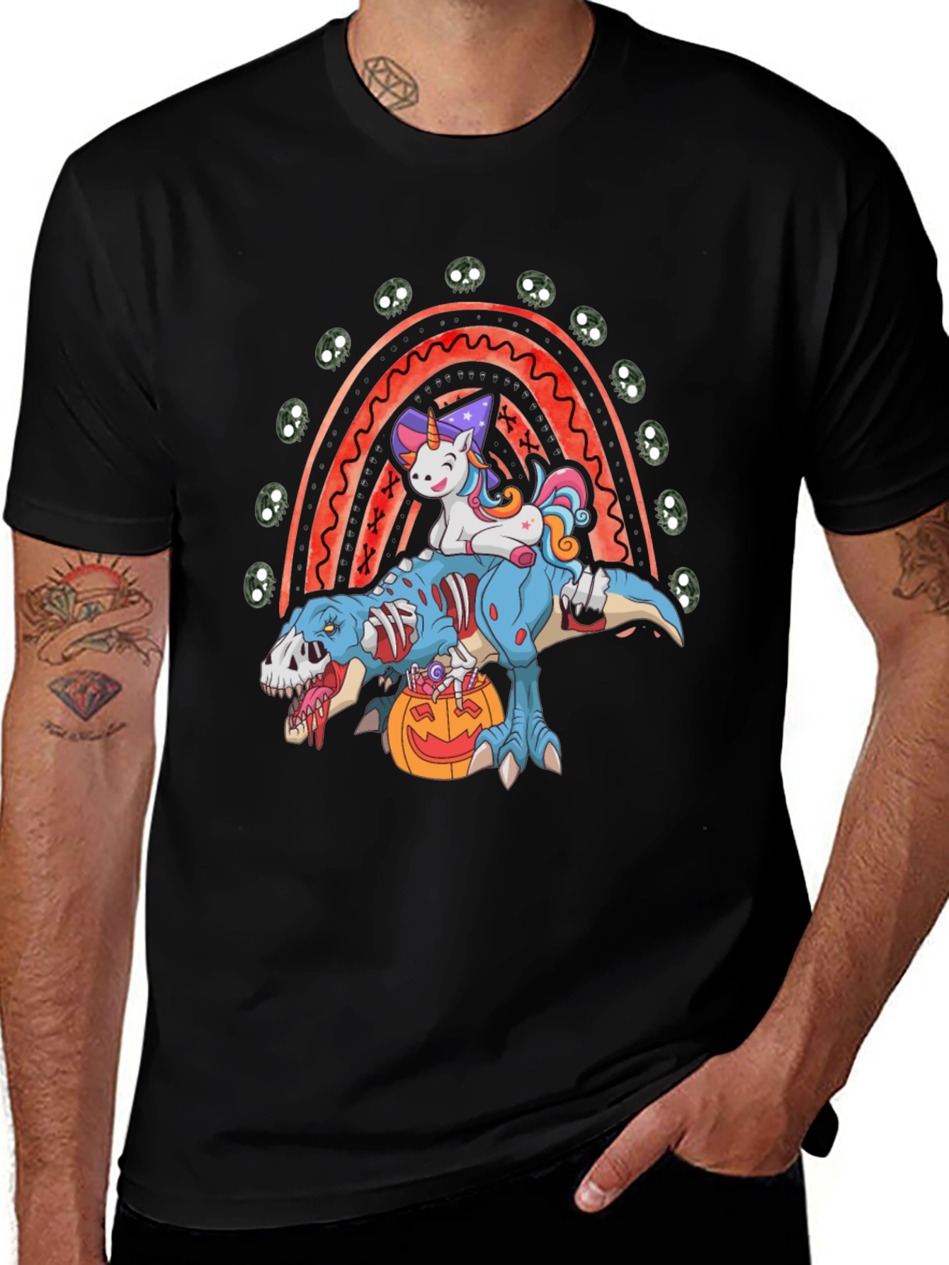 Halloween Unicorn Zombie T-Rex Rainbow T-Shirt